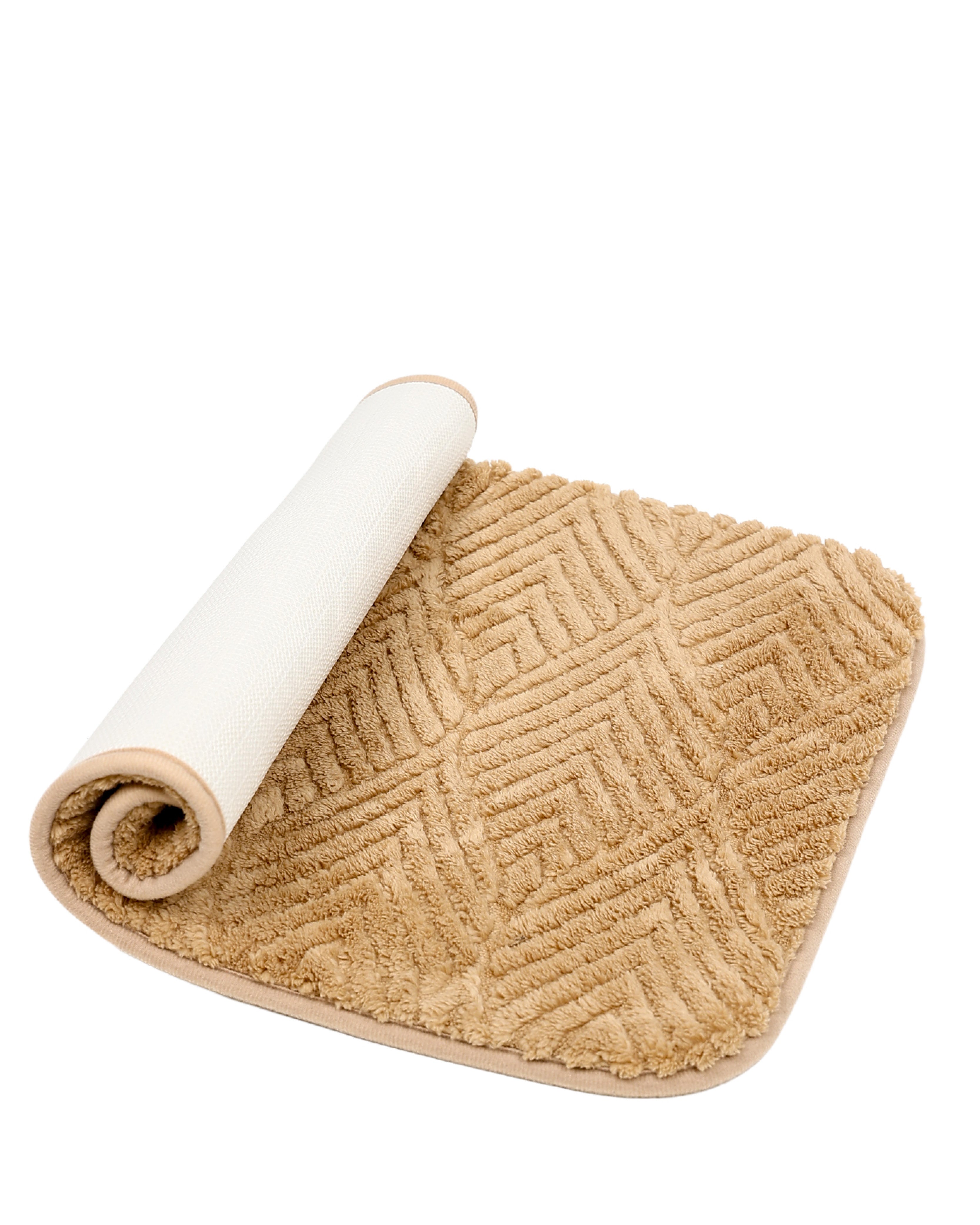 Beige Embossed Leaf Bath Mat