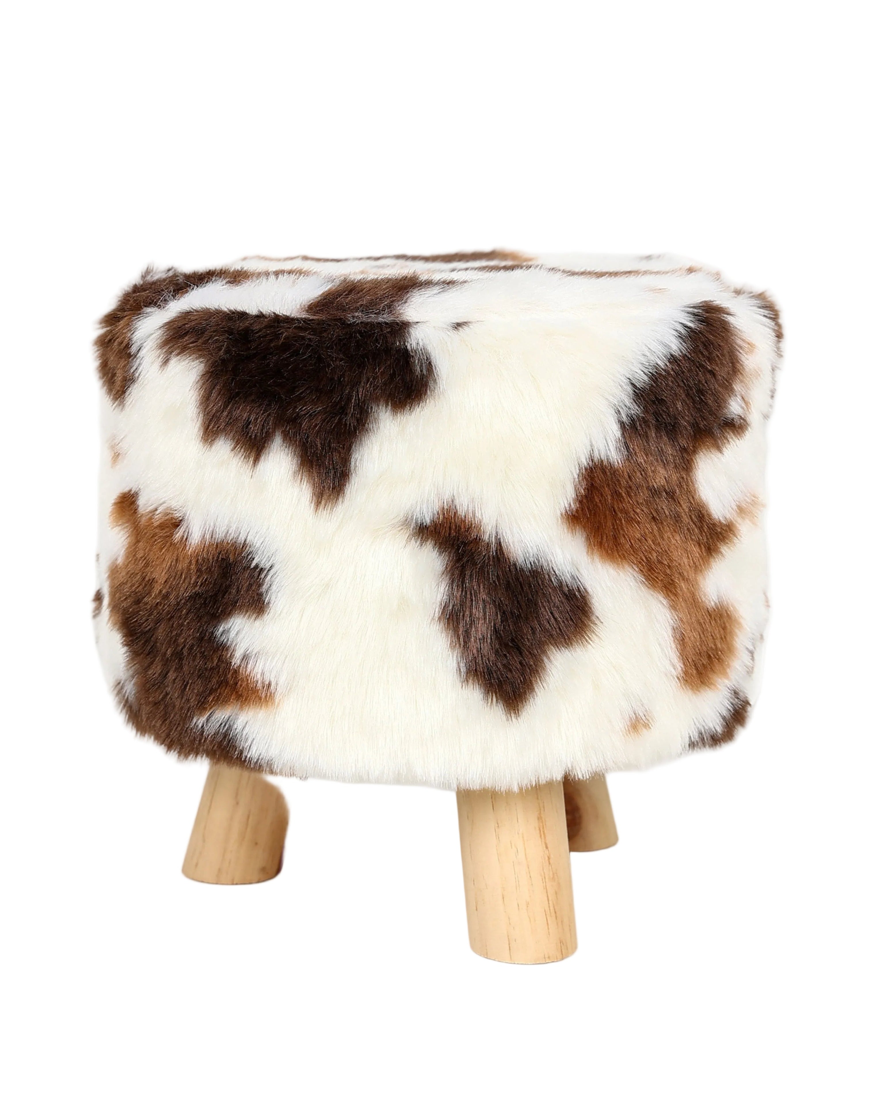 Brown Cow Print Three Legged Footstool