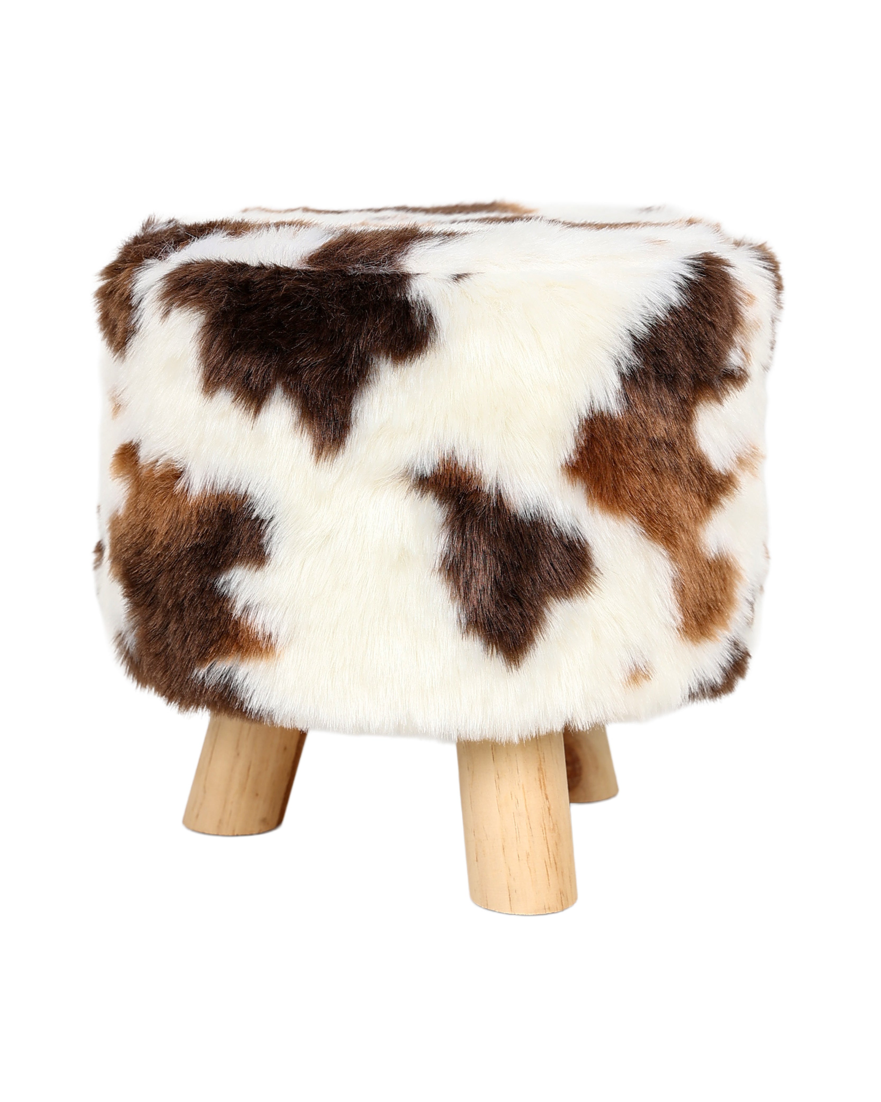 Brown Cow Print Three Legged Footstool