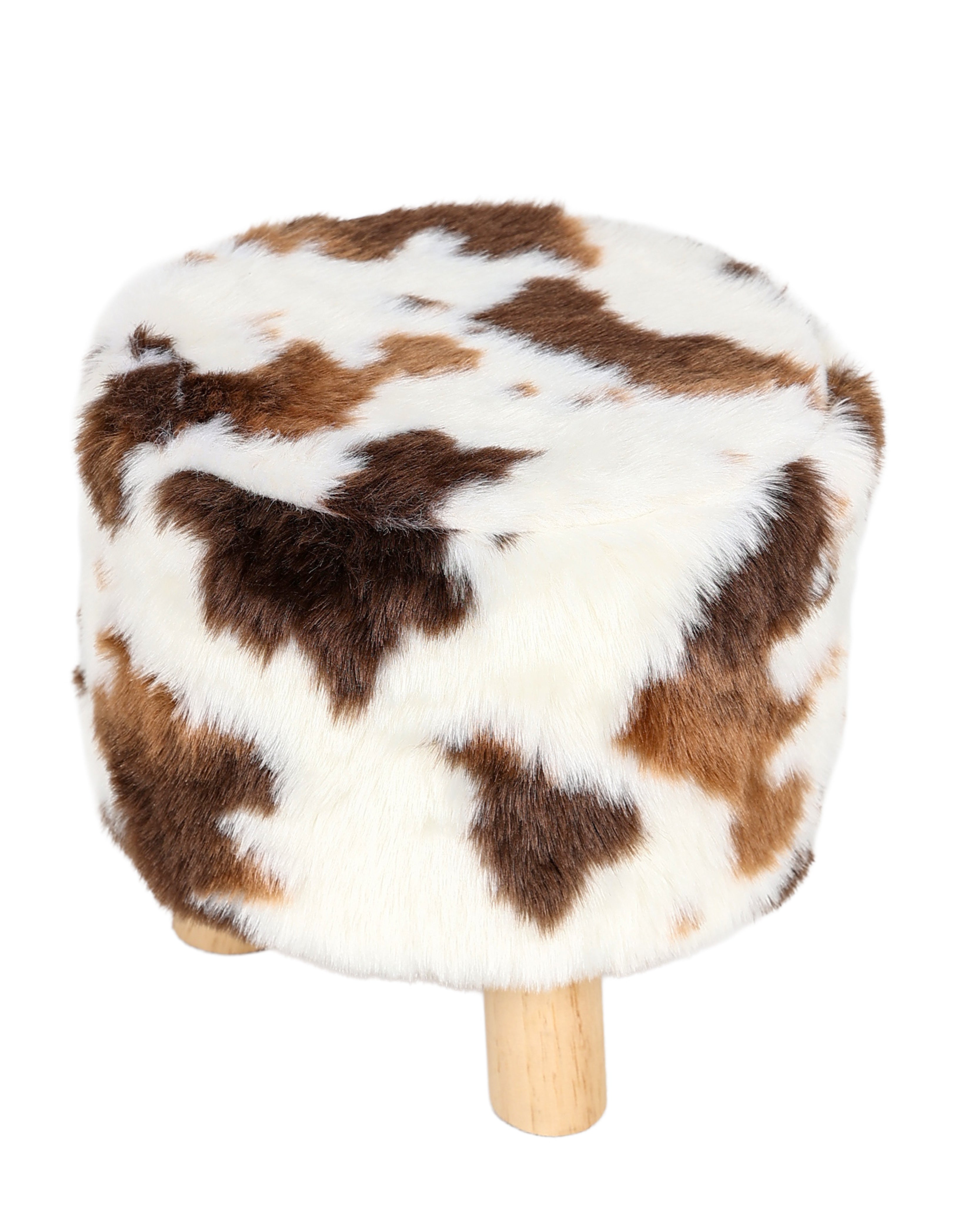 Brown Cow Print Three Legged Footstool