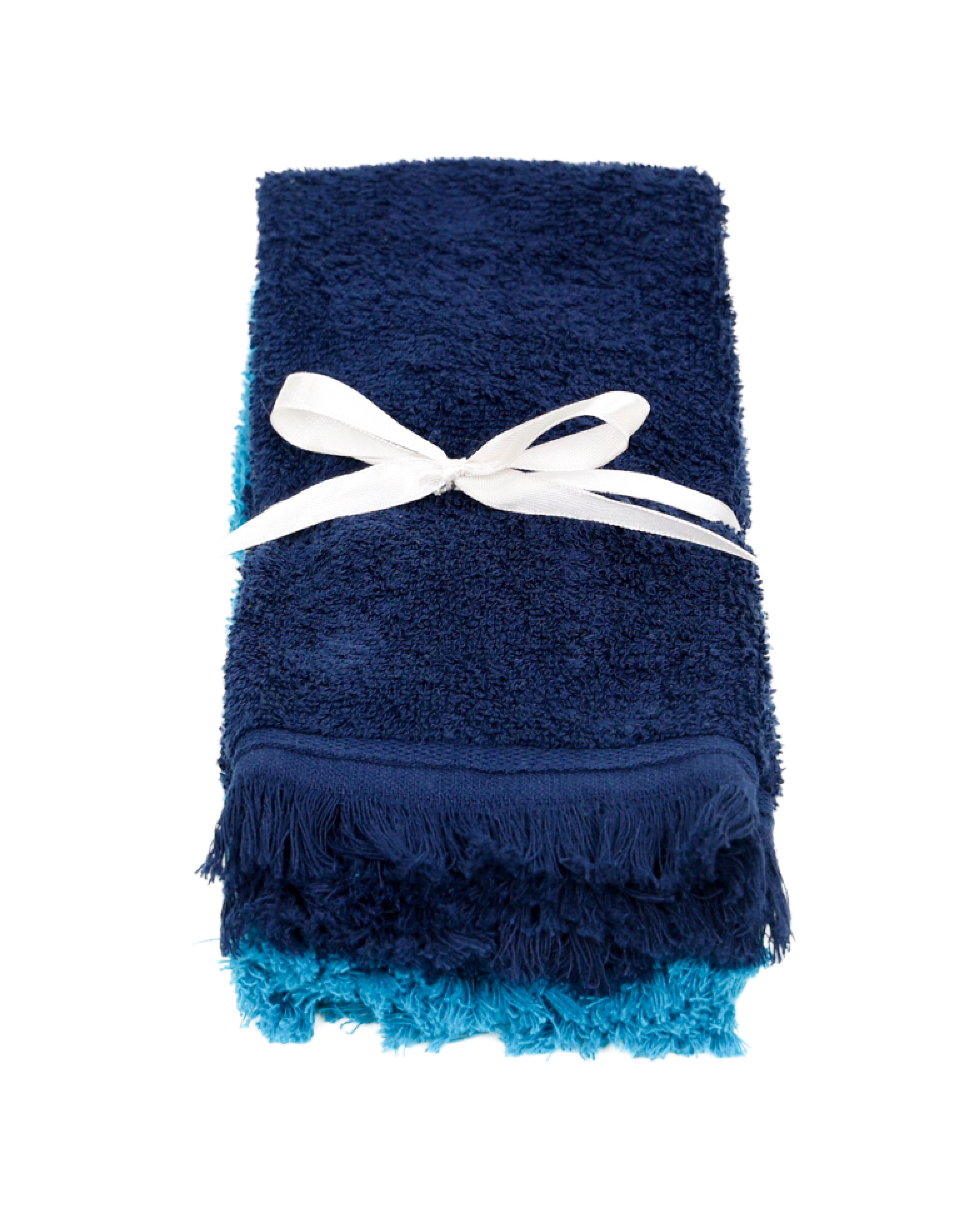 2 Pack Ocean and Navy Fringed Guest Towels