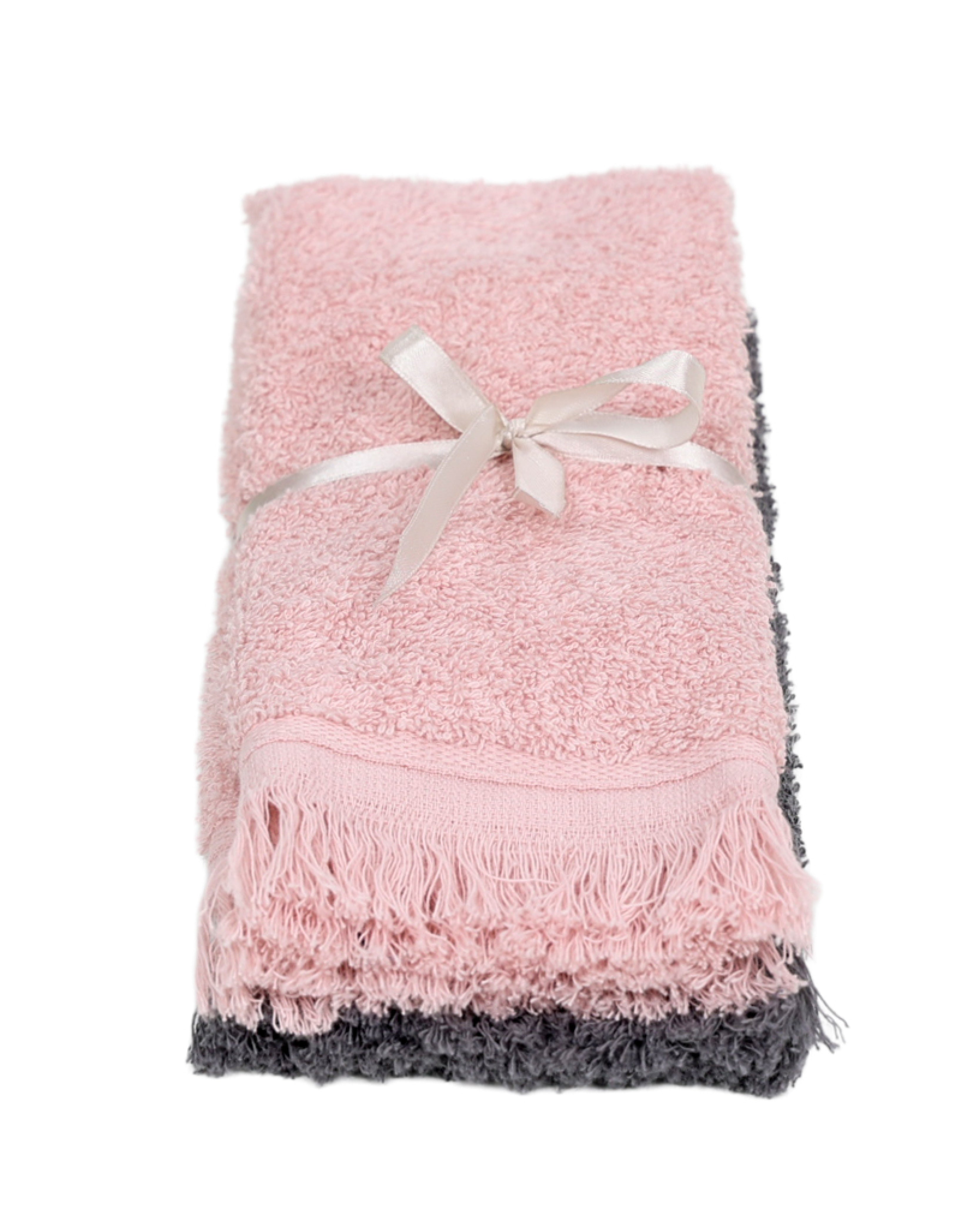 2 Pack Pink & Charcoal Fringed Guest Towels