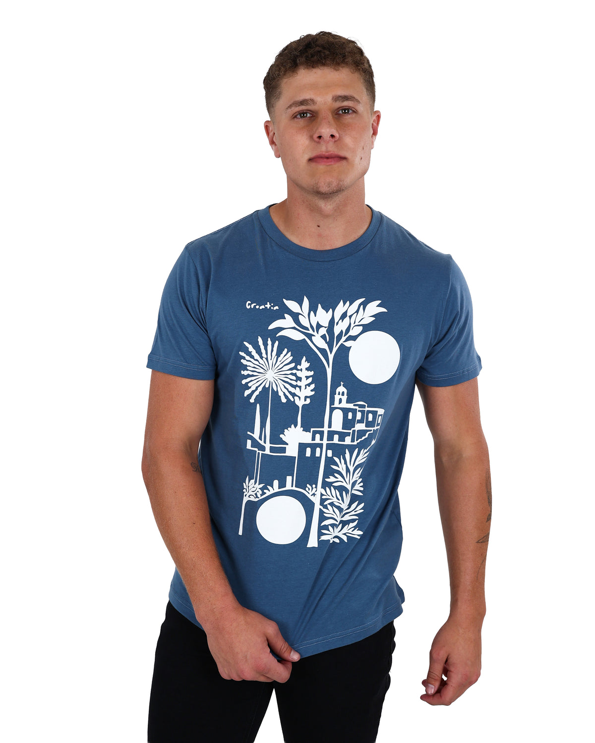 Short Sleeve Blue Croatia Graphic T-Shirt