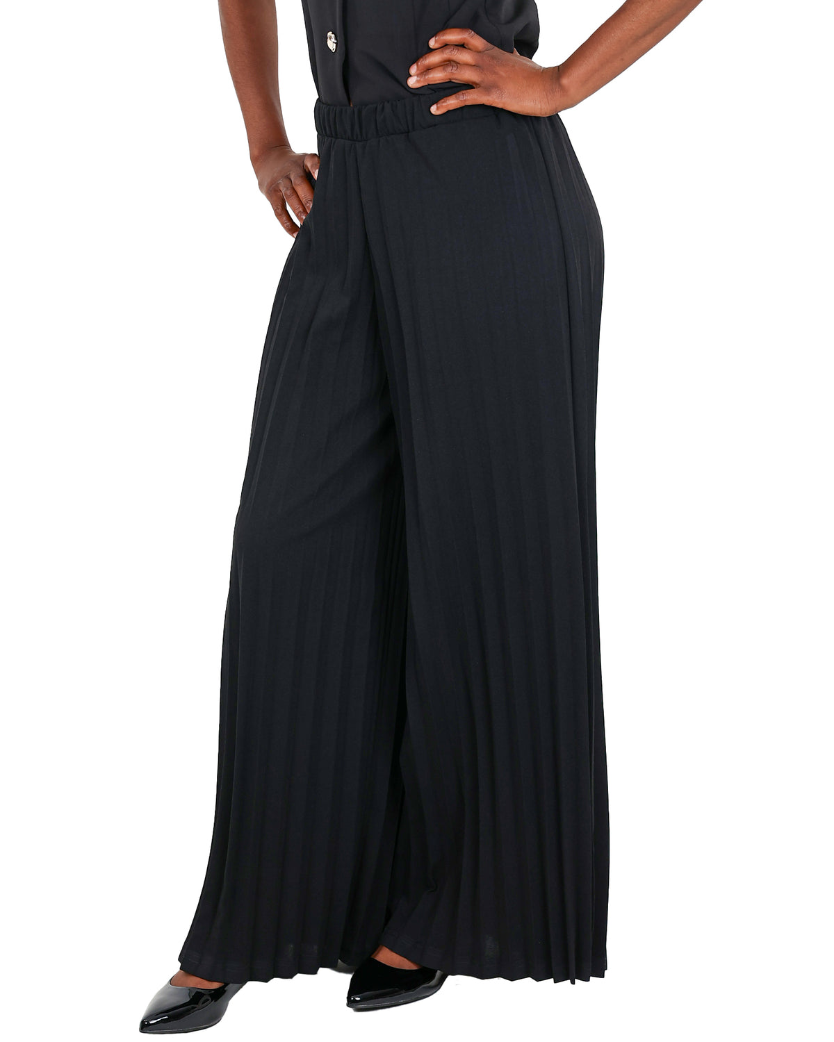 Elasticated Wide Leg Pleated Pants