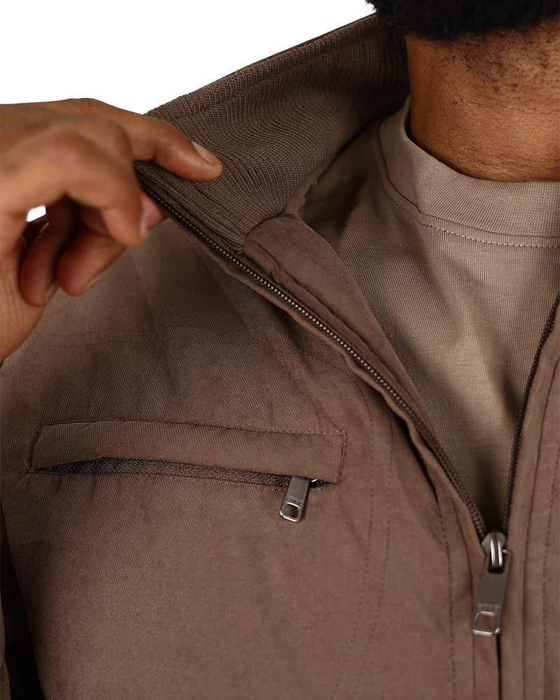 Taupe Moss Twill Harrington Zip Up Jacket