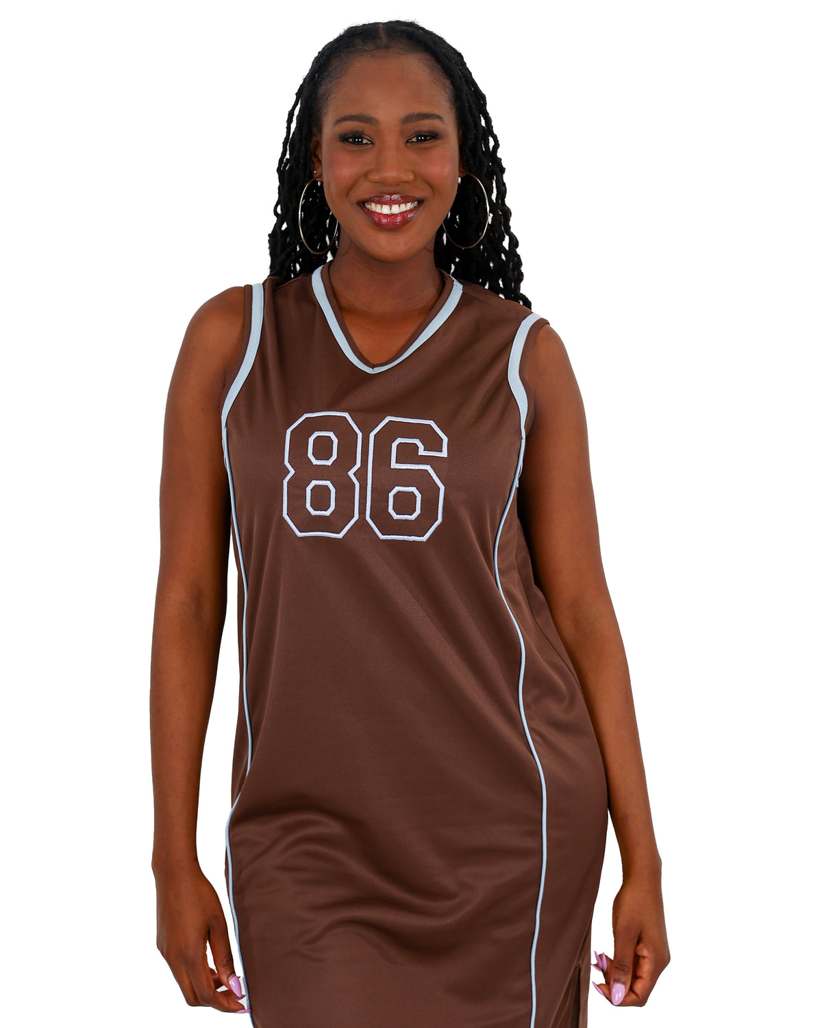 Sleeveless Chocolate Midi Birdseye Sports Style Dress