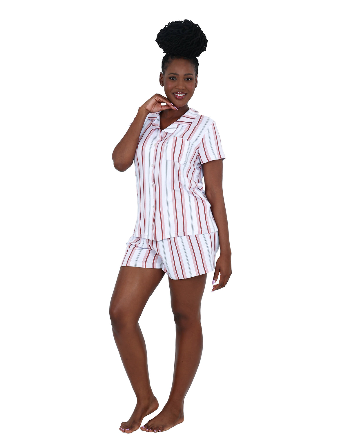 Short Sleeve Stripe Button Through Shorts Pyjama Set