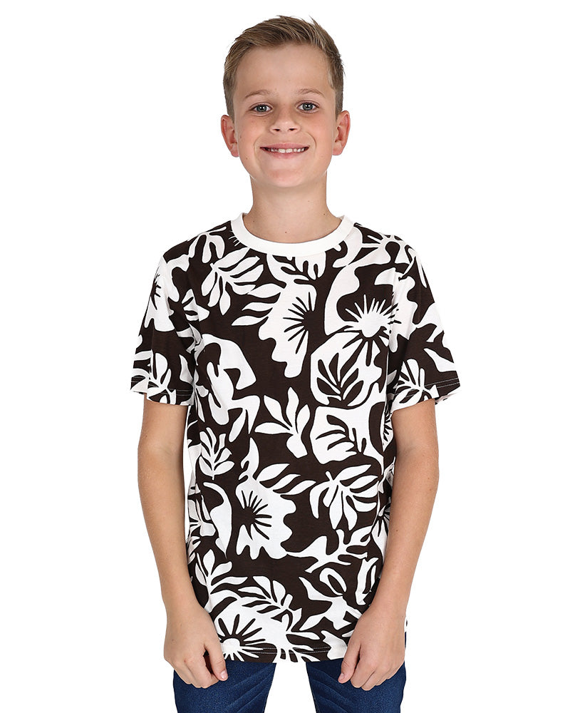 Short Sleeve Chocolate Duel Tone Floral T-Shirt