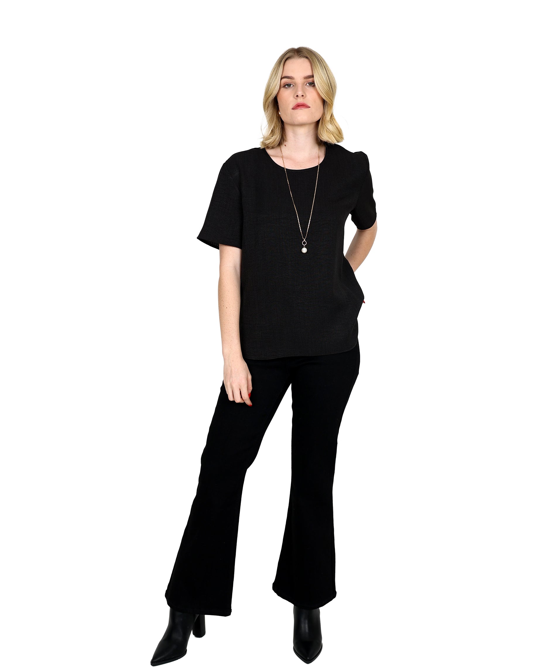 Black Short Sleeve Round Neck Blouse