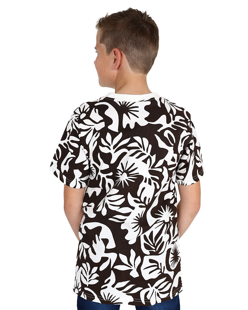 Short Sleeve Chocolate Duel Tone Floral T-Shirt