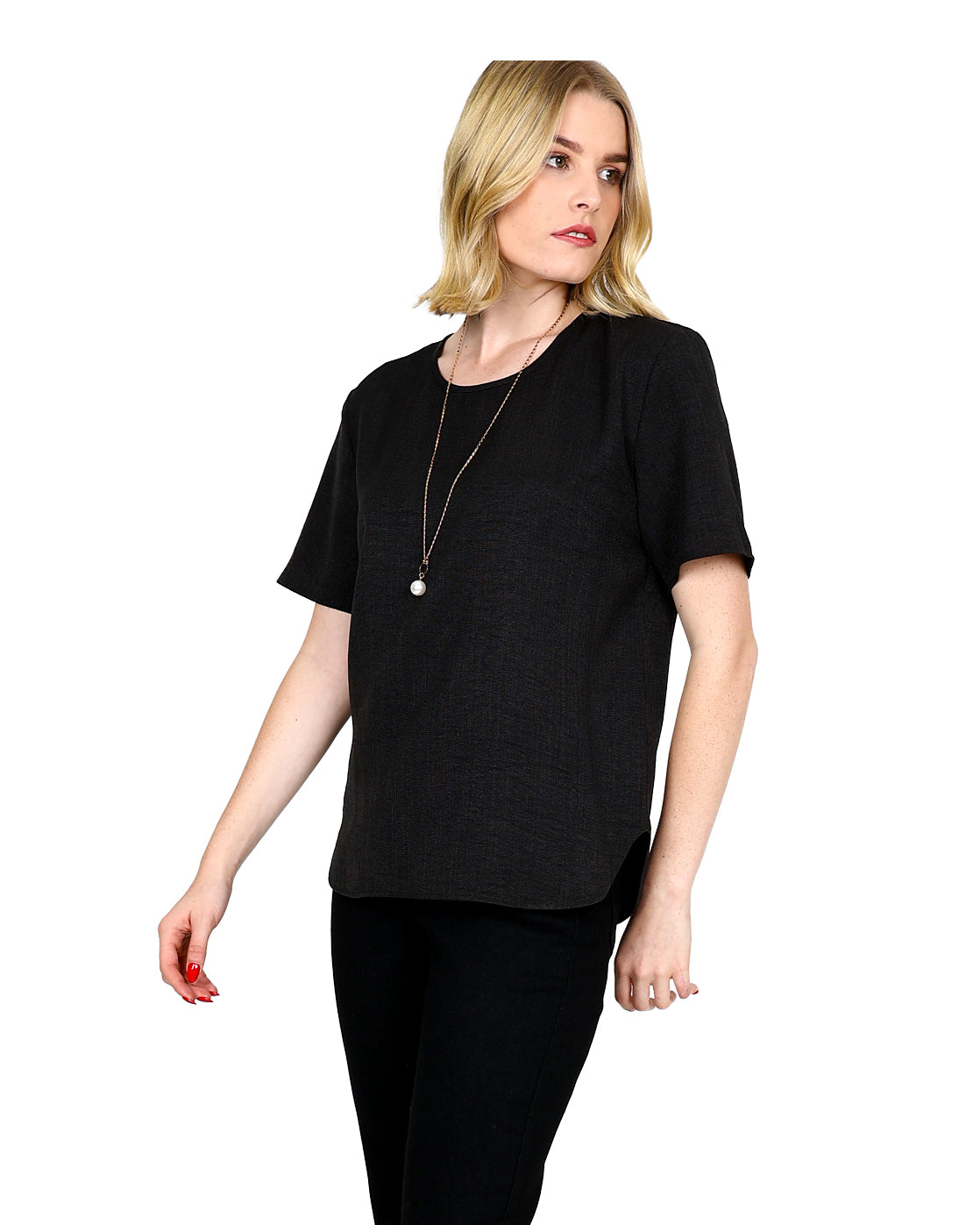Black Short Sleeve Round Neck Blouse