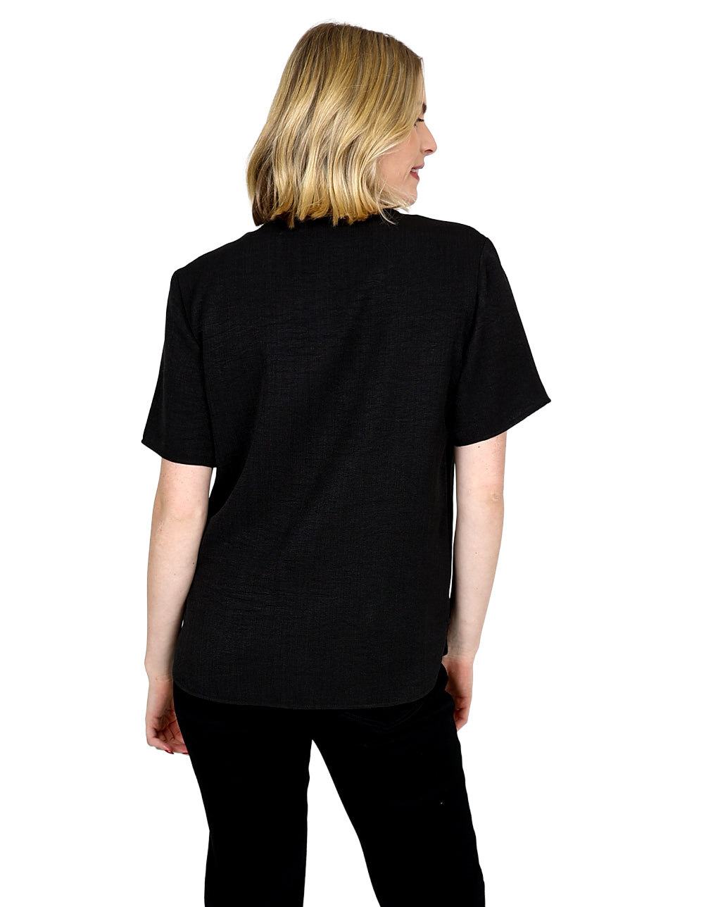 Black Short Sleeve Round Neck Blouse