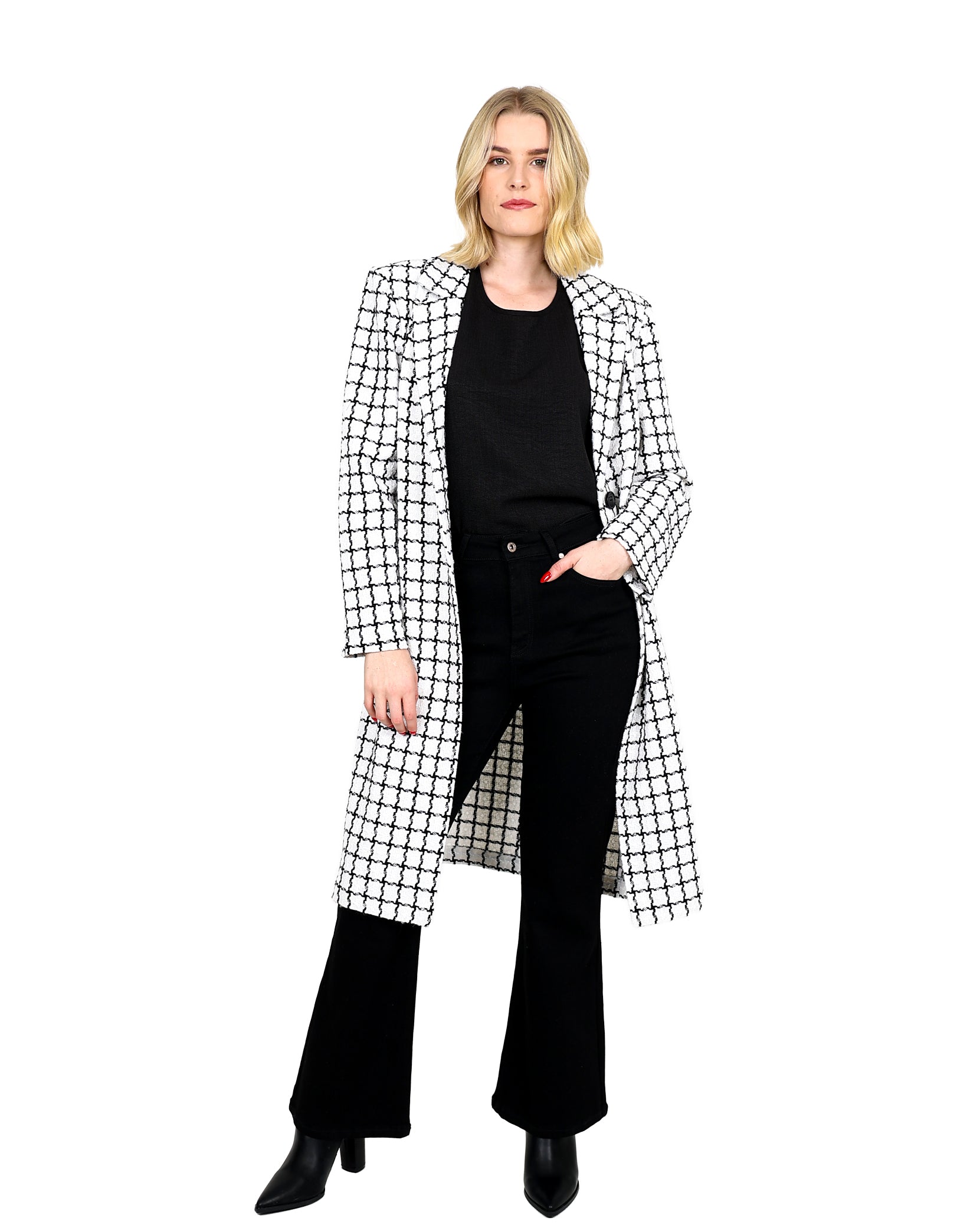 Monochrome Check Coat