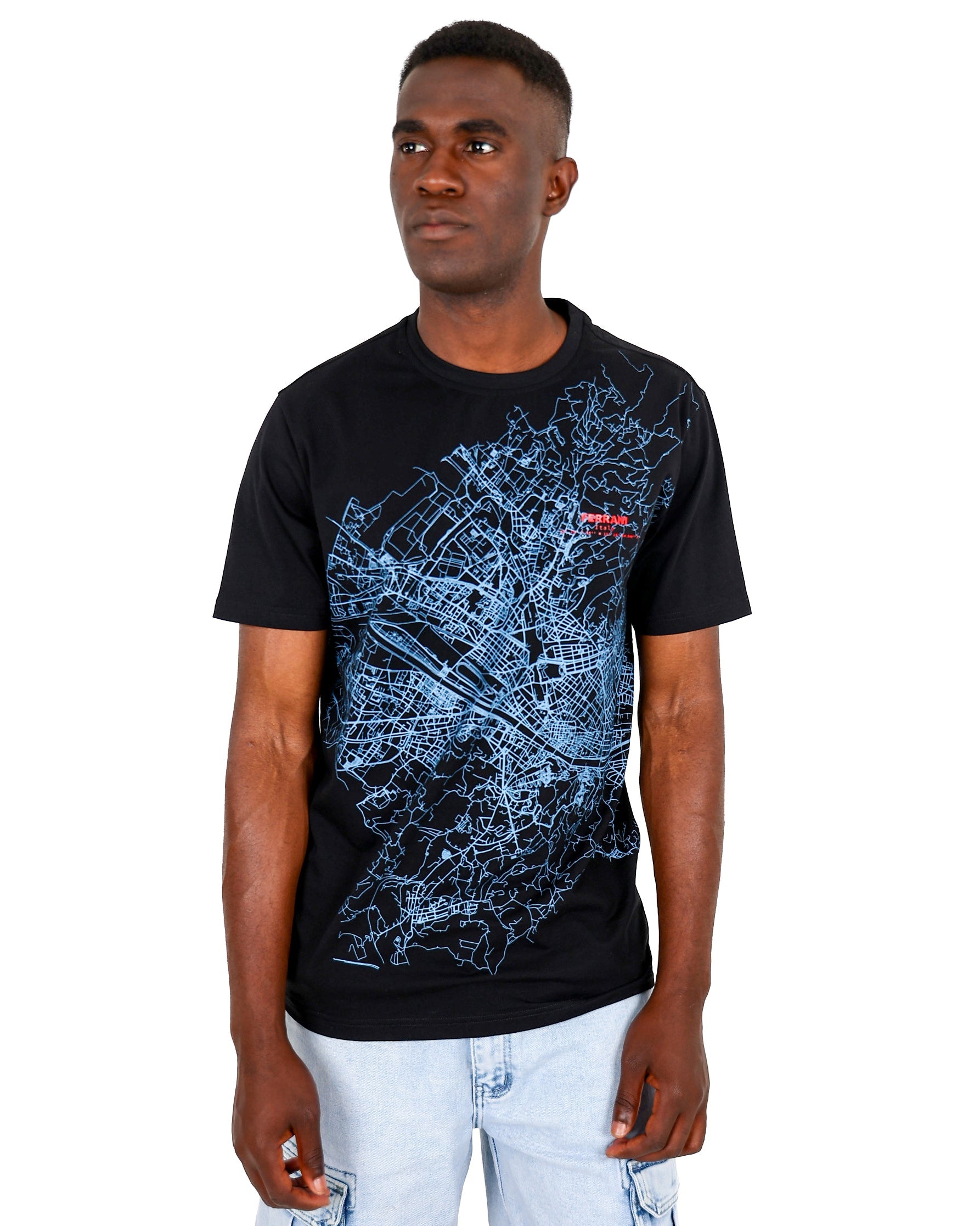 Ferrani Short Sleeve Italian City Map Graphic T-Shirt