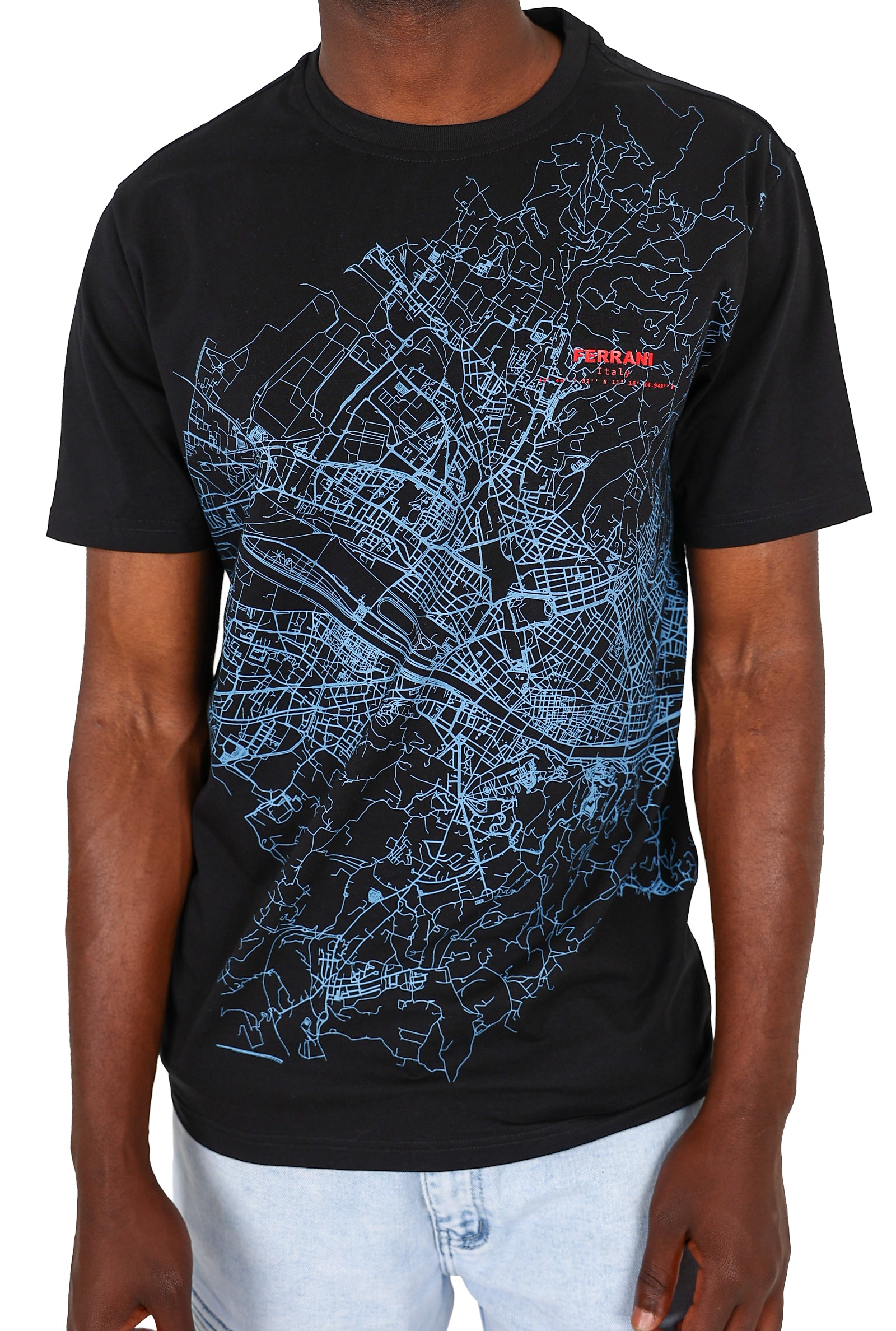 Ferrani Short Sleeve Italian City Map Graphic T-Shirt