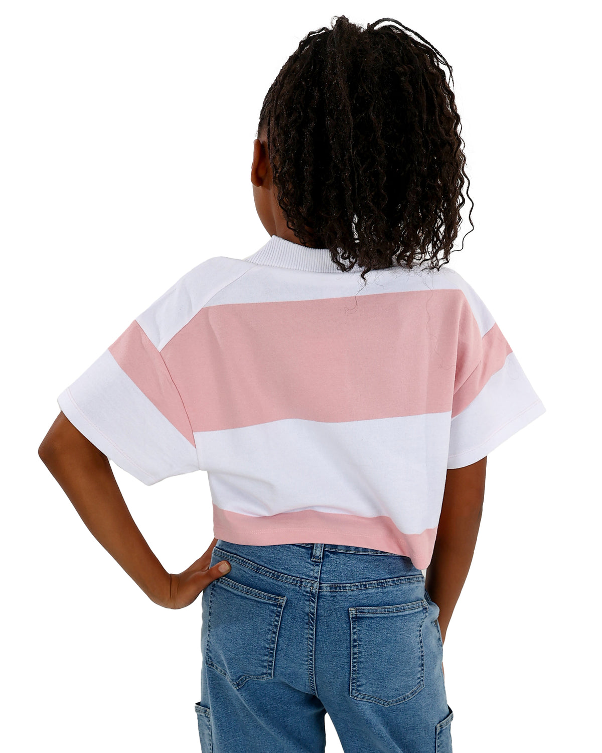 Short Sleeve Pink & White Stripe Cropped Shirt
