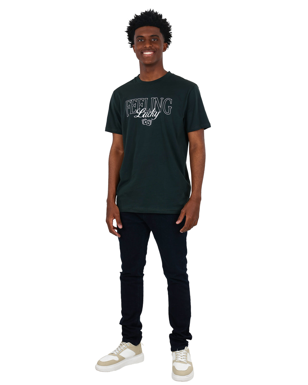 Short Sleeve Bottle Green Feeling Lucky Graphic T-Shirts