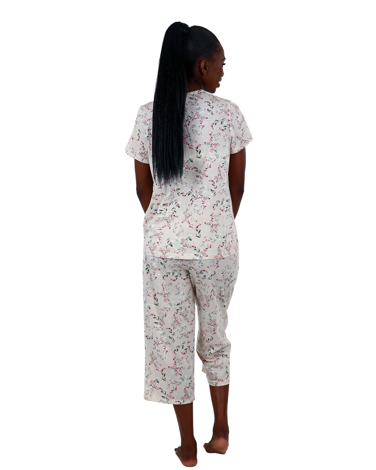 Short Sleeve Oatmeal Ditsy Floral Capri Pyjama Set