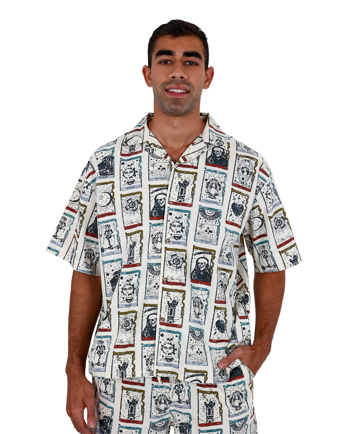 Short Sleeve Tarot Card Graphic Print Shirt