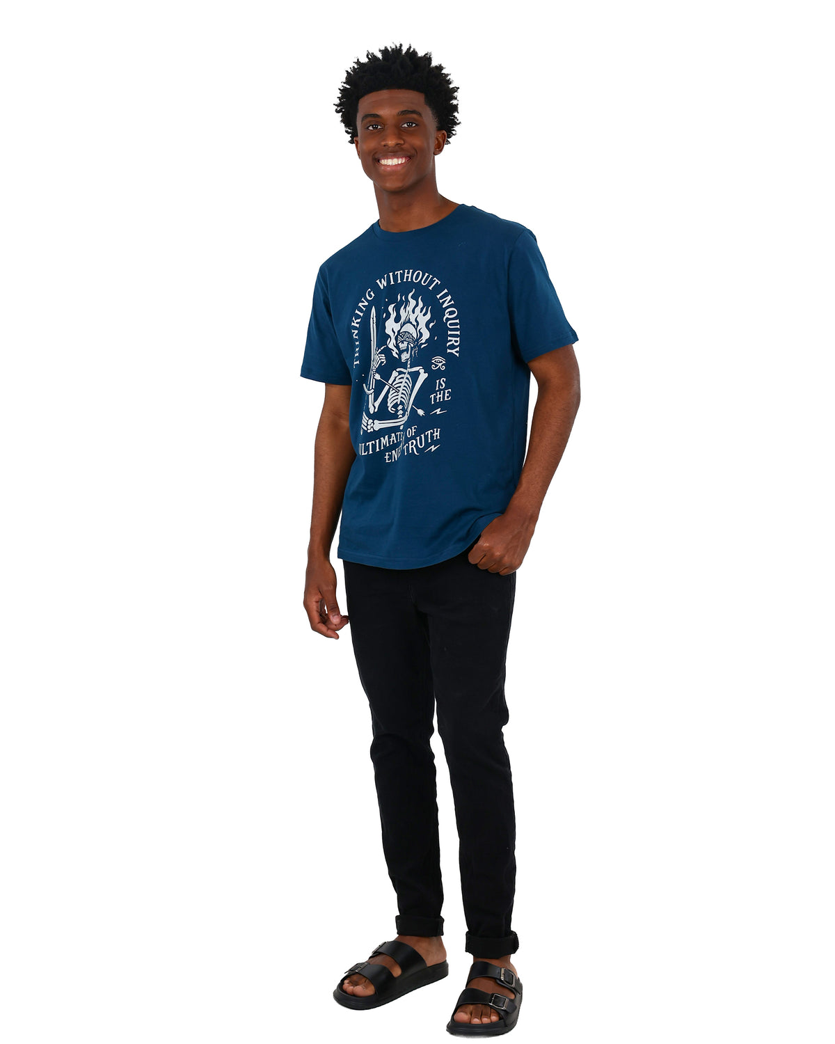 Short Sleeve Teal Thinking Inquiry Graphic T-Shirt