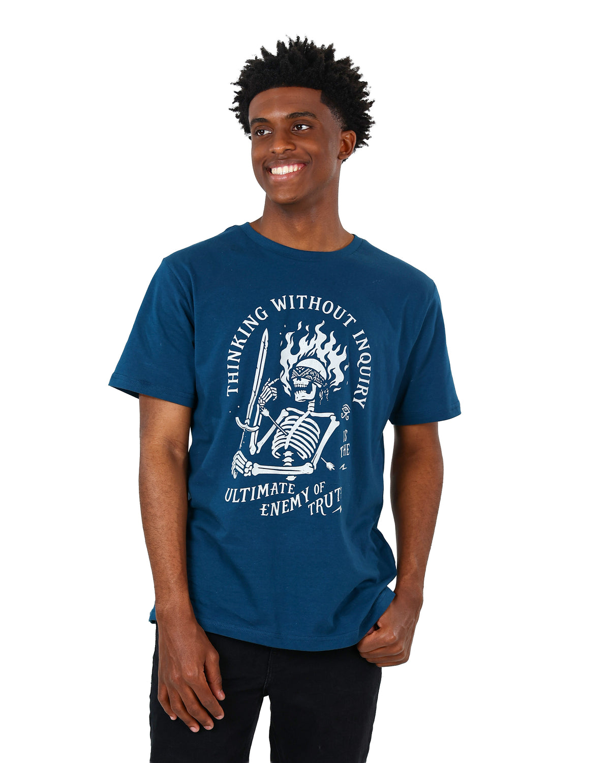Short Sleeve Teal Thinking Inquiry Graphic T-Shirt
