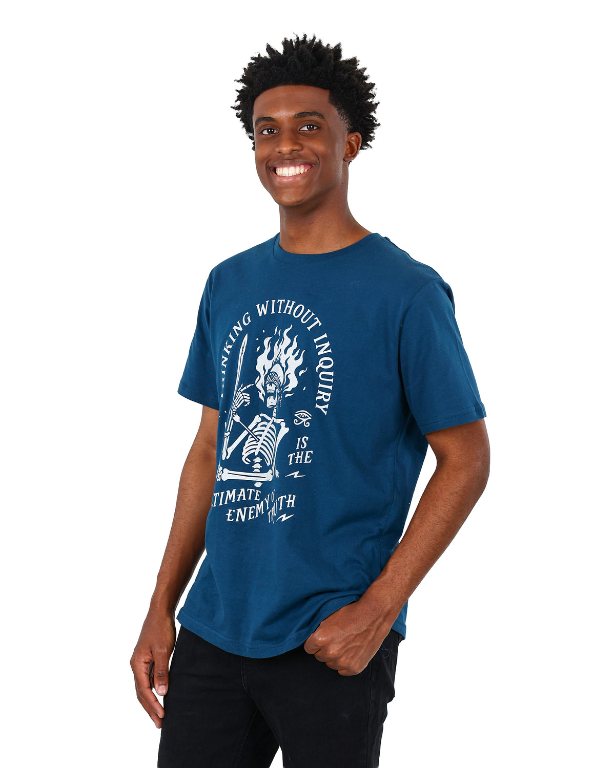 Short Sleeve Teal Thinking Inquiry Graphic T-Shirt