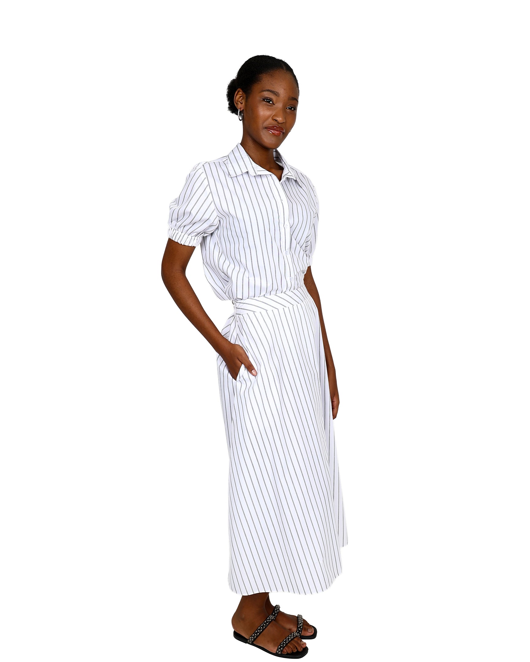 Striped Flared Maxi Skirt