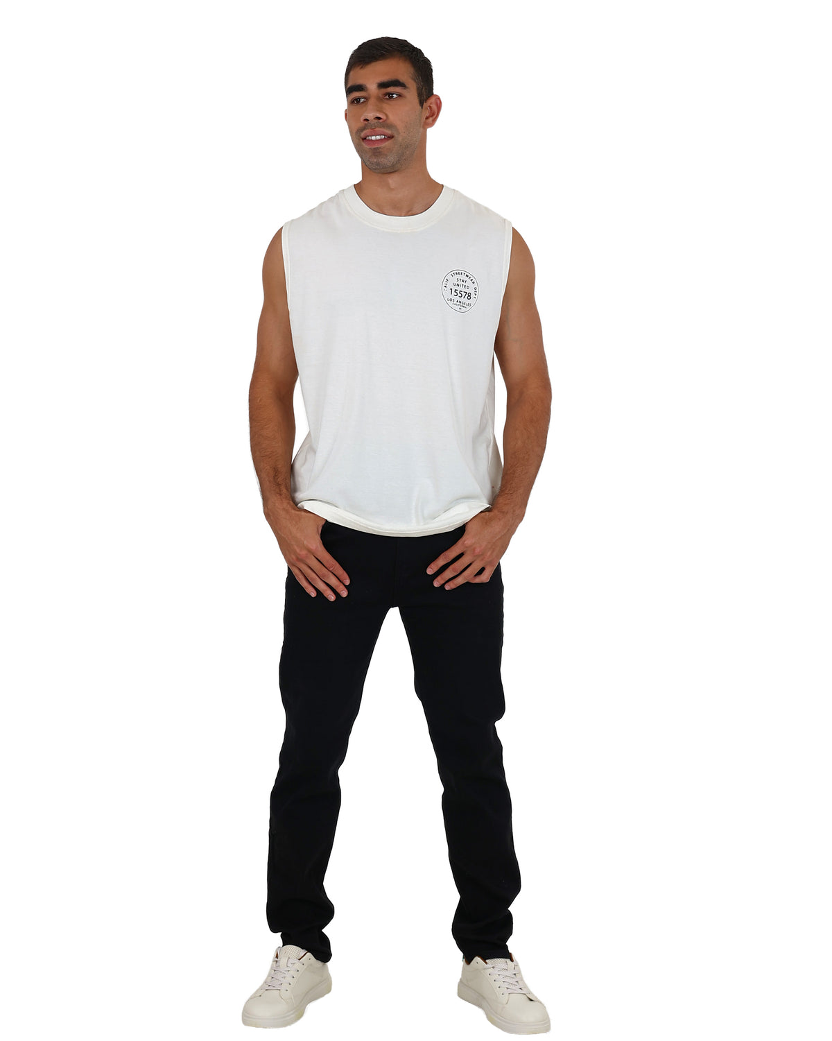 Sleeveless Cream Algae Fisherman Club Graphic Vest