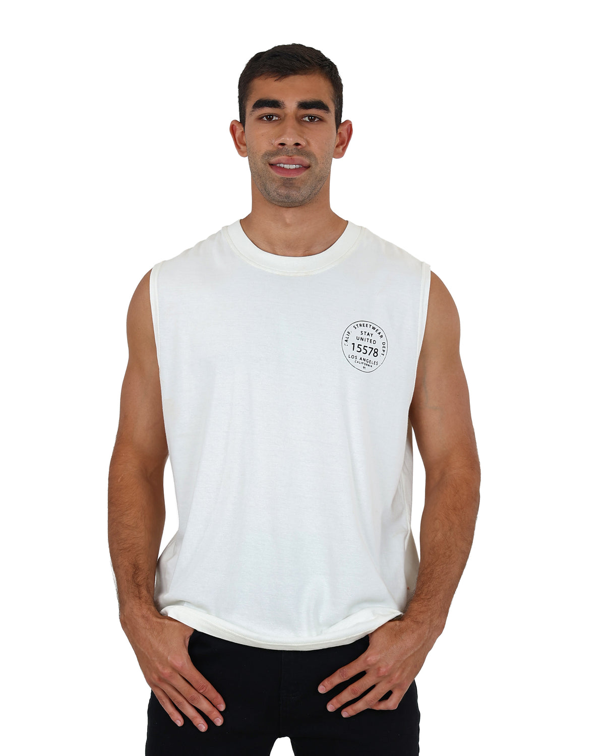 Sleeveless Cream Algae Fisherman Club Graphic Vest