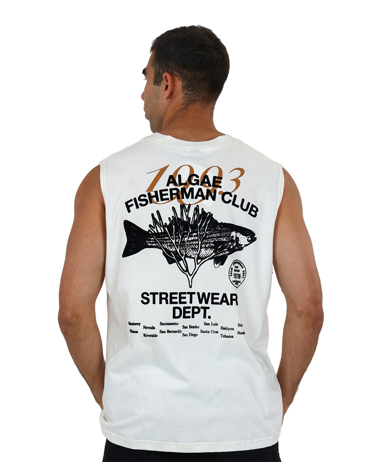 Sleeveless Cream Algae Fisherman Club Graphic Vest