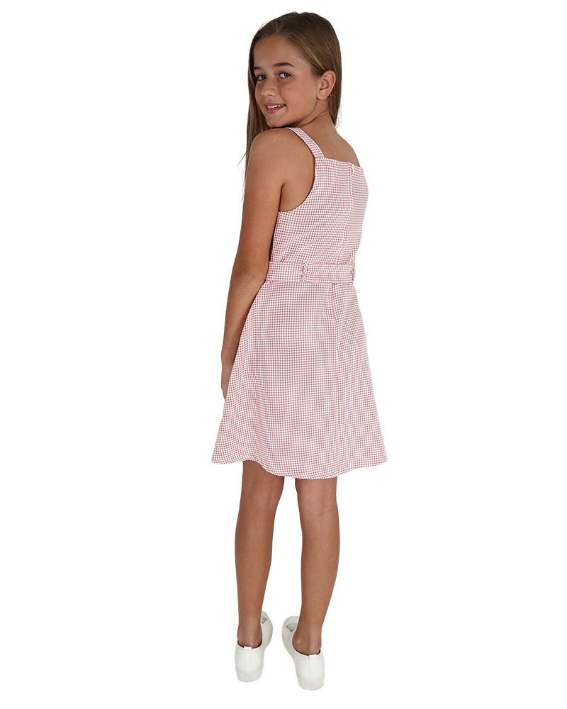 Sleeveless Checked Pleated Party Dress