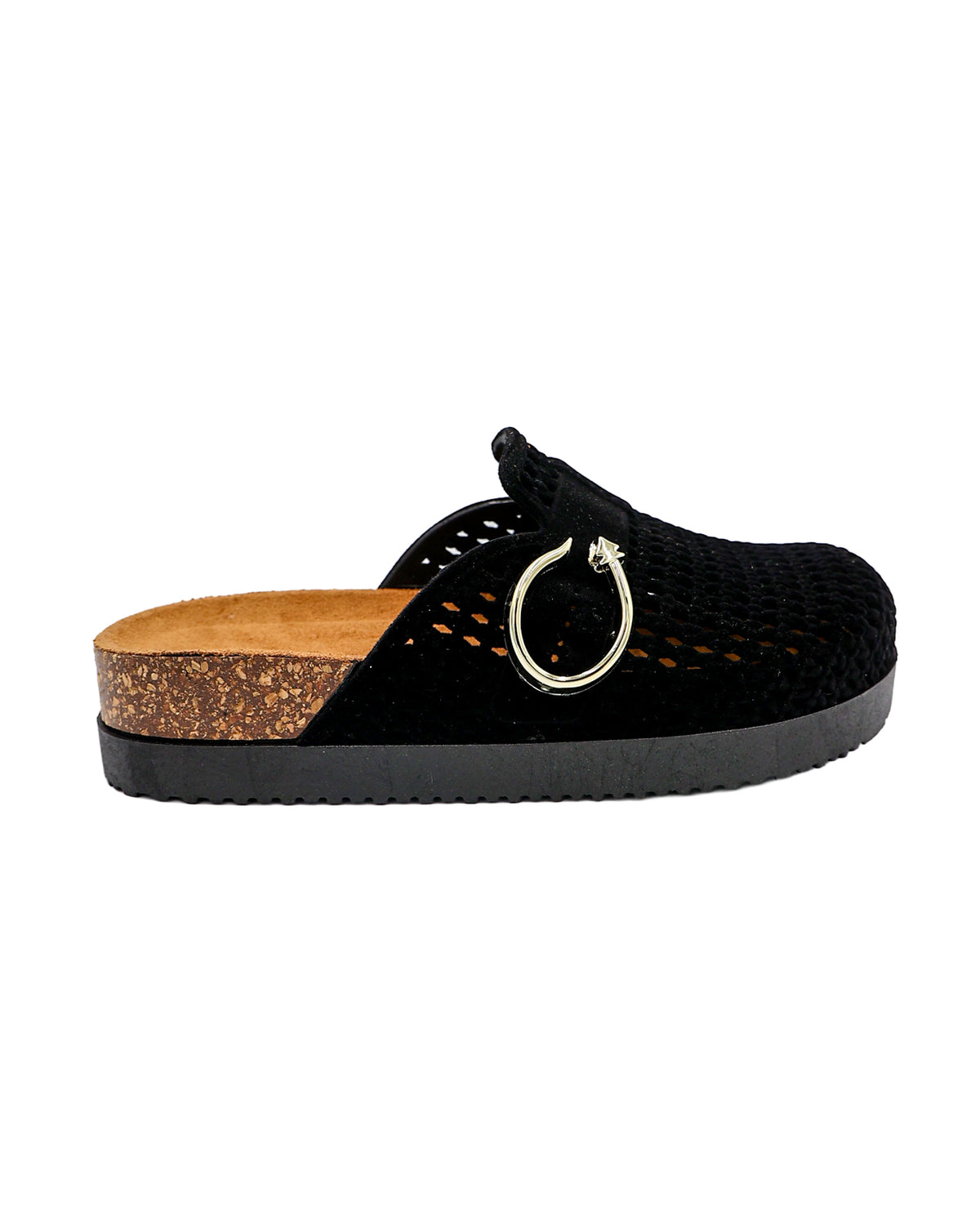 Black Velvet Weave Chunky Close Toe Mule