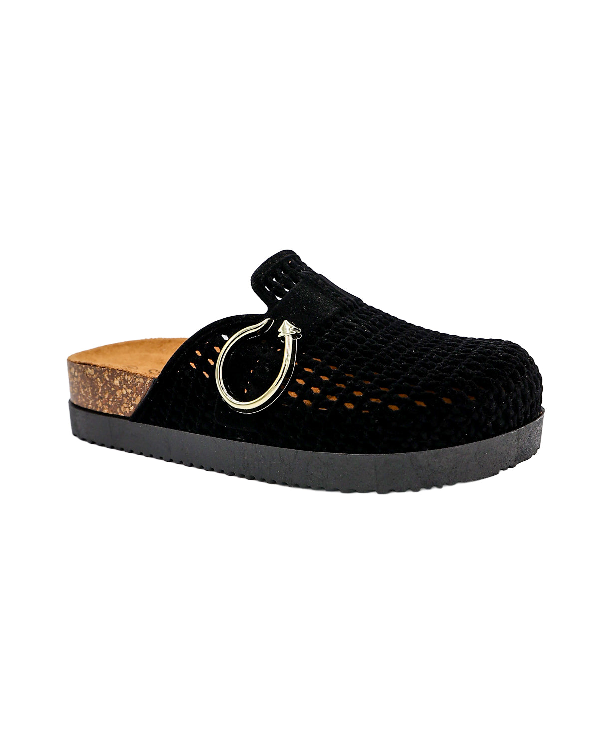 Black Velvet Weave Chunky Close Toe Mule