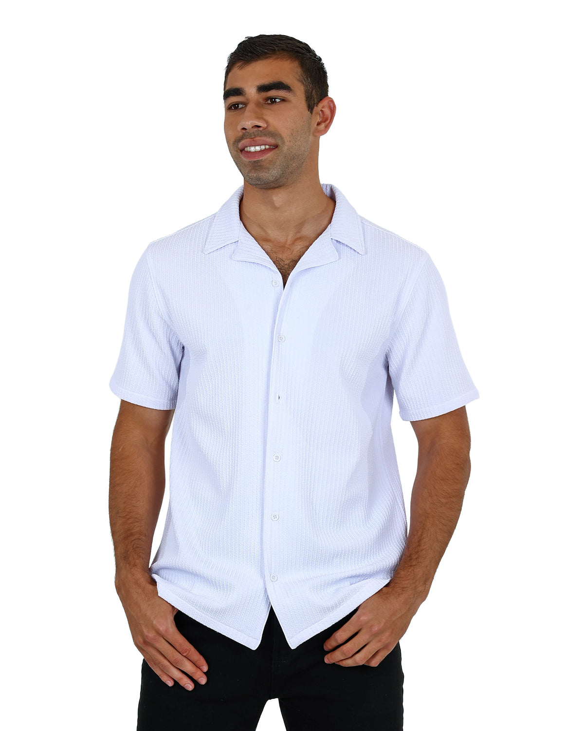 Short Sleeve Relaxed Fit Textured White Boxy Shirt
