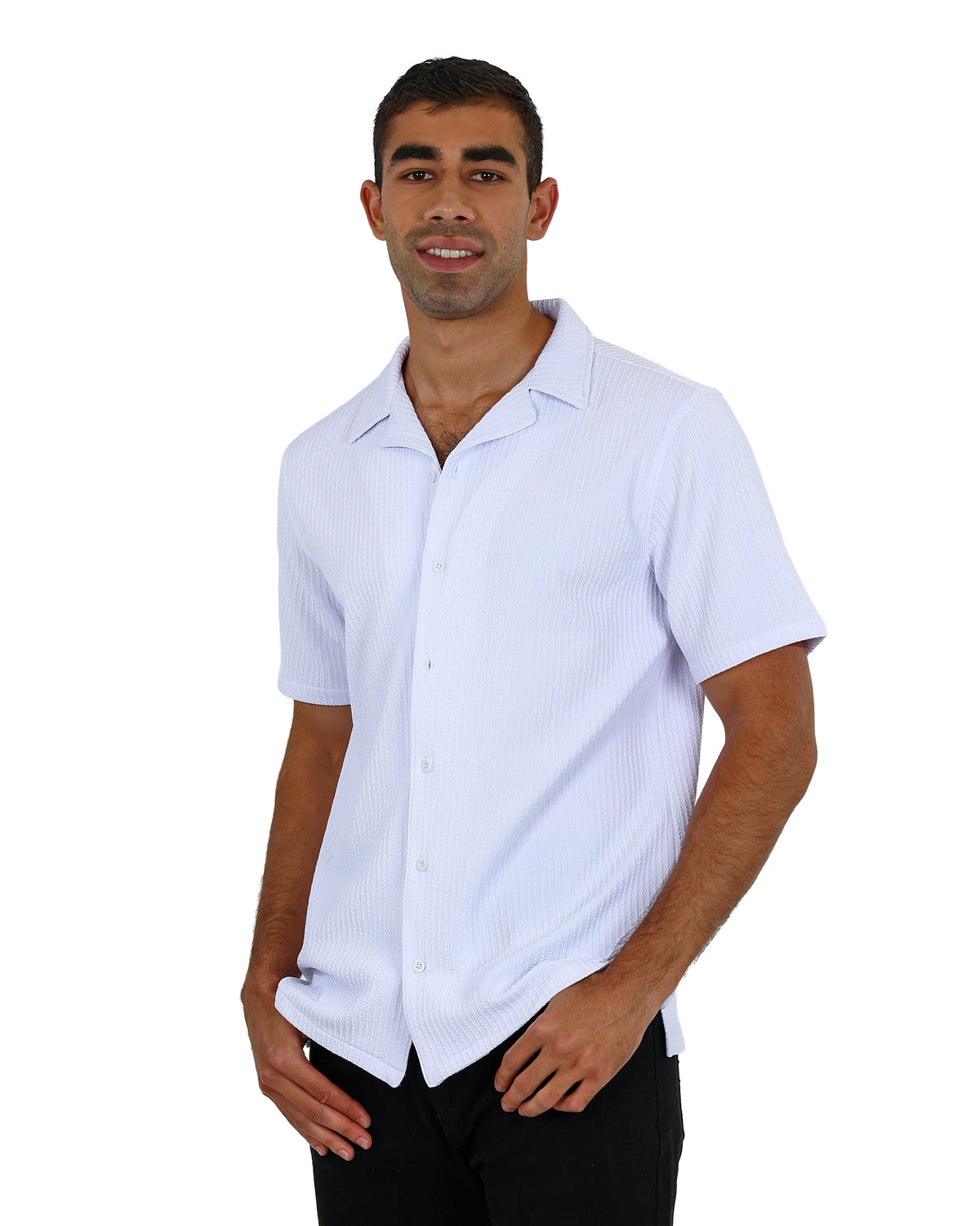 Short Sleeve Relaxed Fit Textured White Boxy Shirt