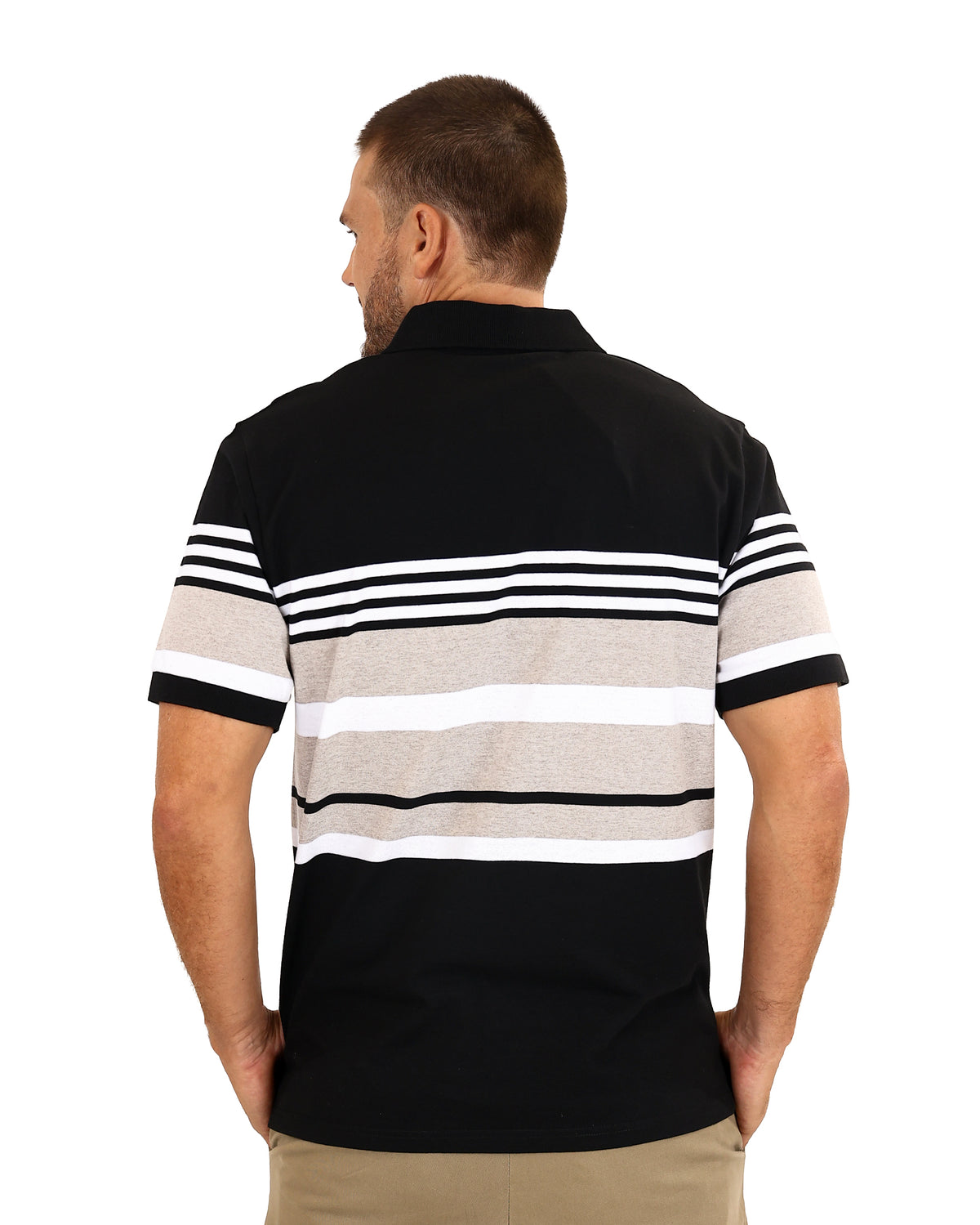 Short Sleeve Charcoal & Taupe Stripe Golfer