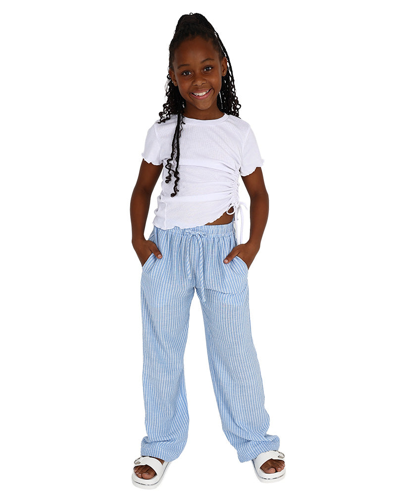 Blue Striped Pull-On Pants