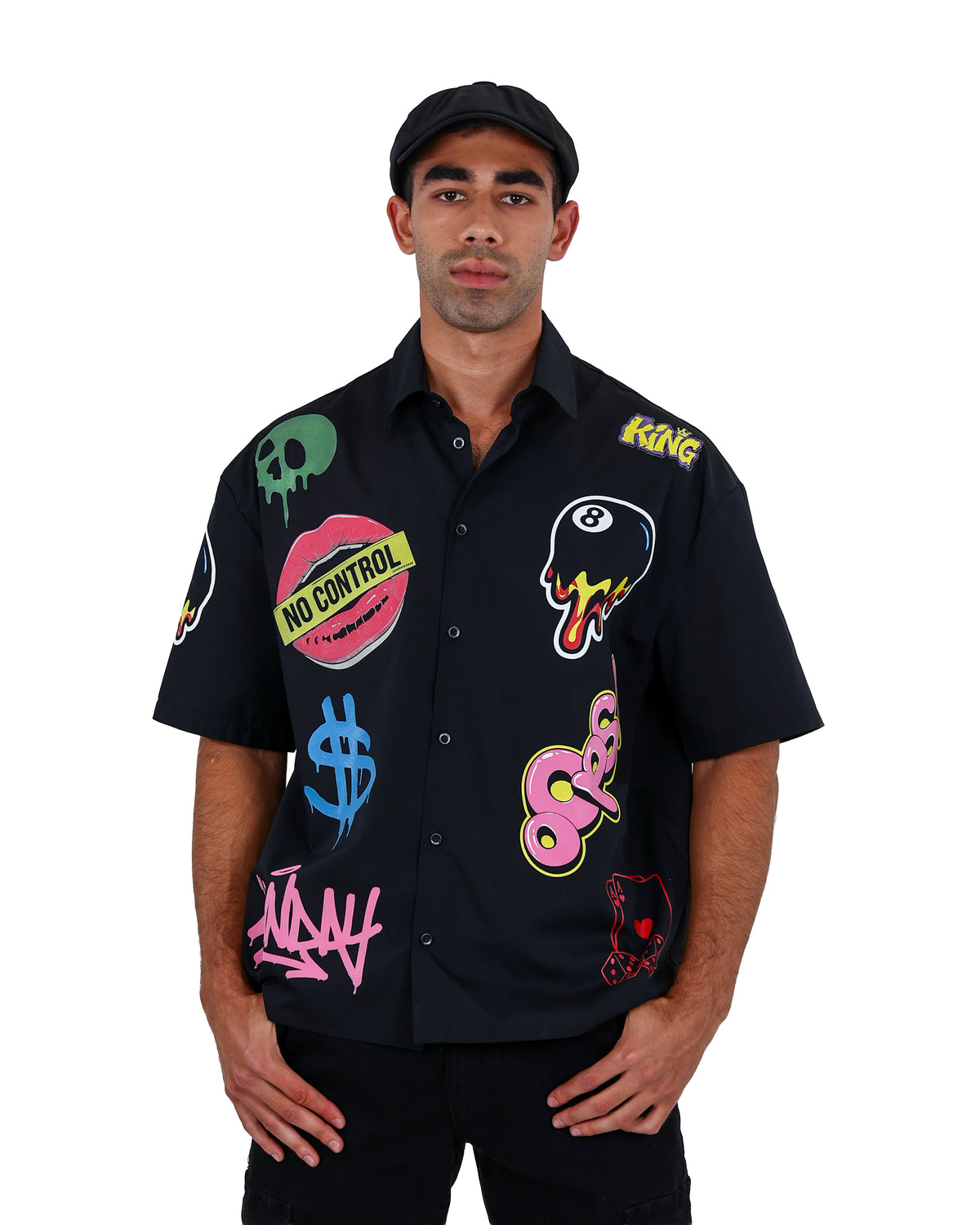 Short Sleeve Black Gangsta Stamps Shirt
