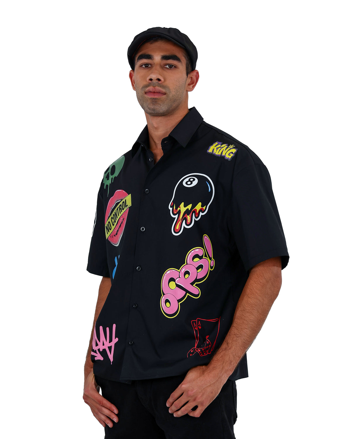 Short Sleeve Black Gangsta Stamps Shirt