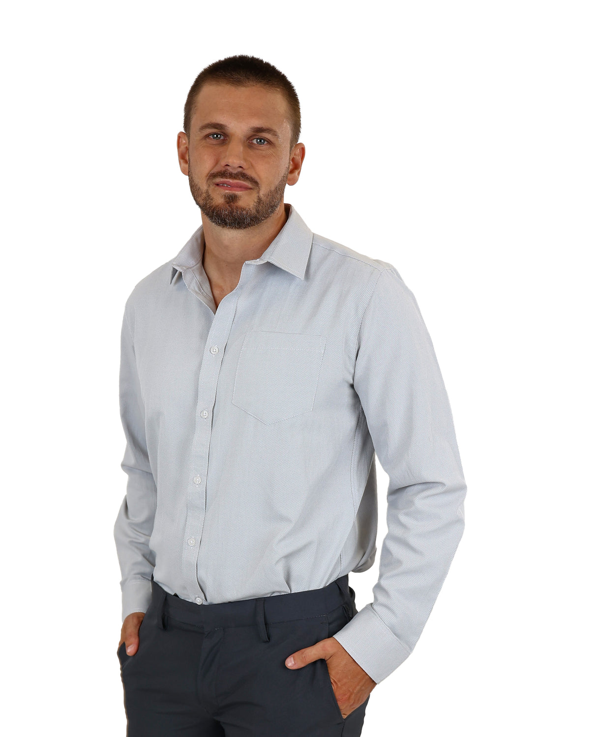 Long Sleeve Beige Yarn Dyed Formal Shirt