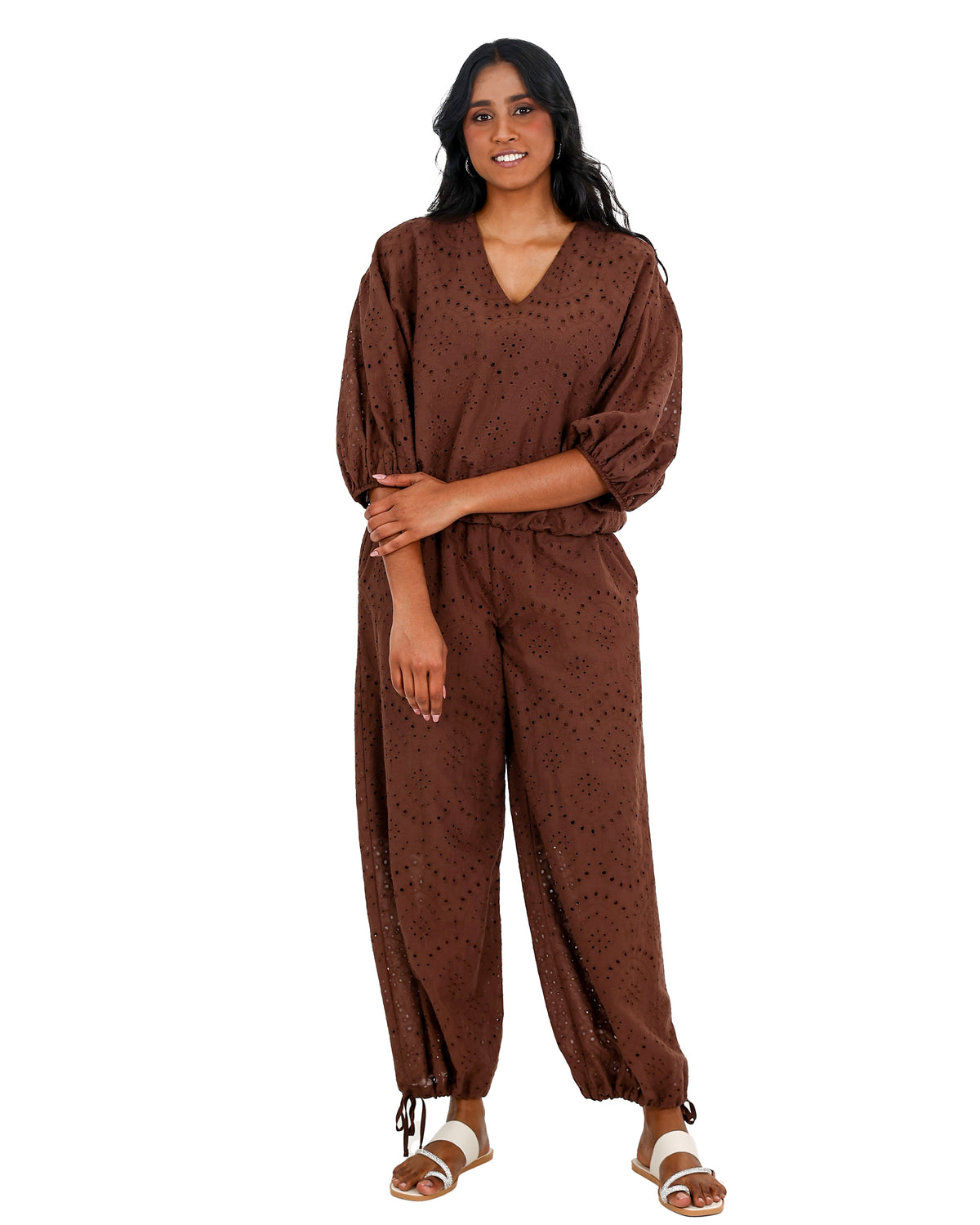 3/4 Sleeve Chocolate Anglaise Blouse