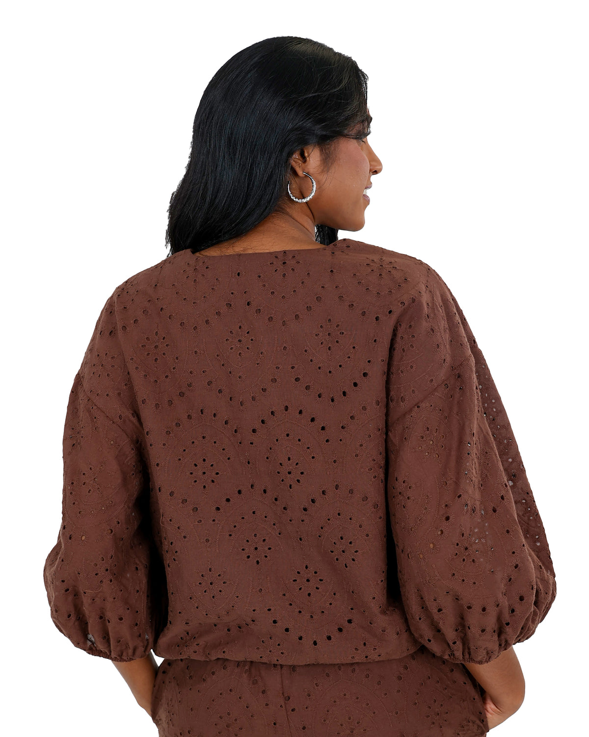 3/4 Sleeve Chocolate Anglaise Blouse