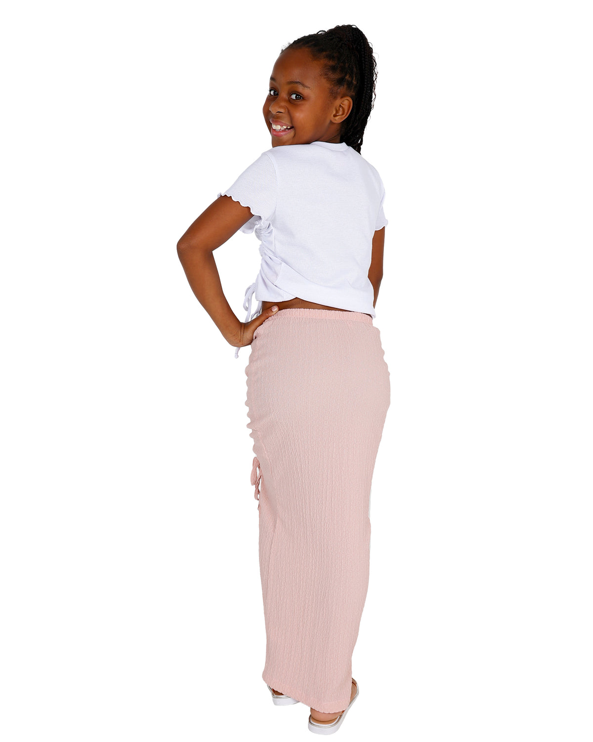 Pink Side Ruched Textured Maxi Skirt