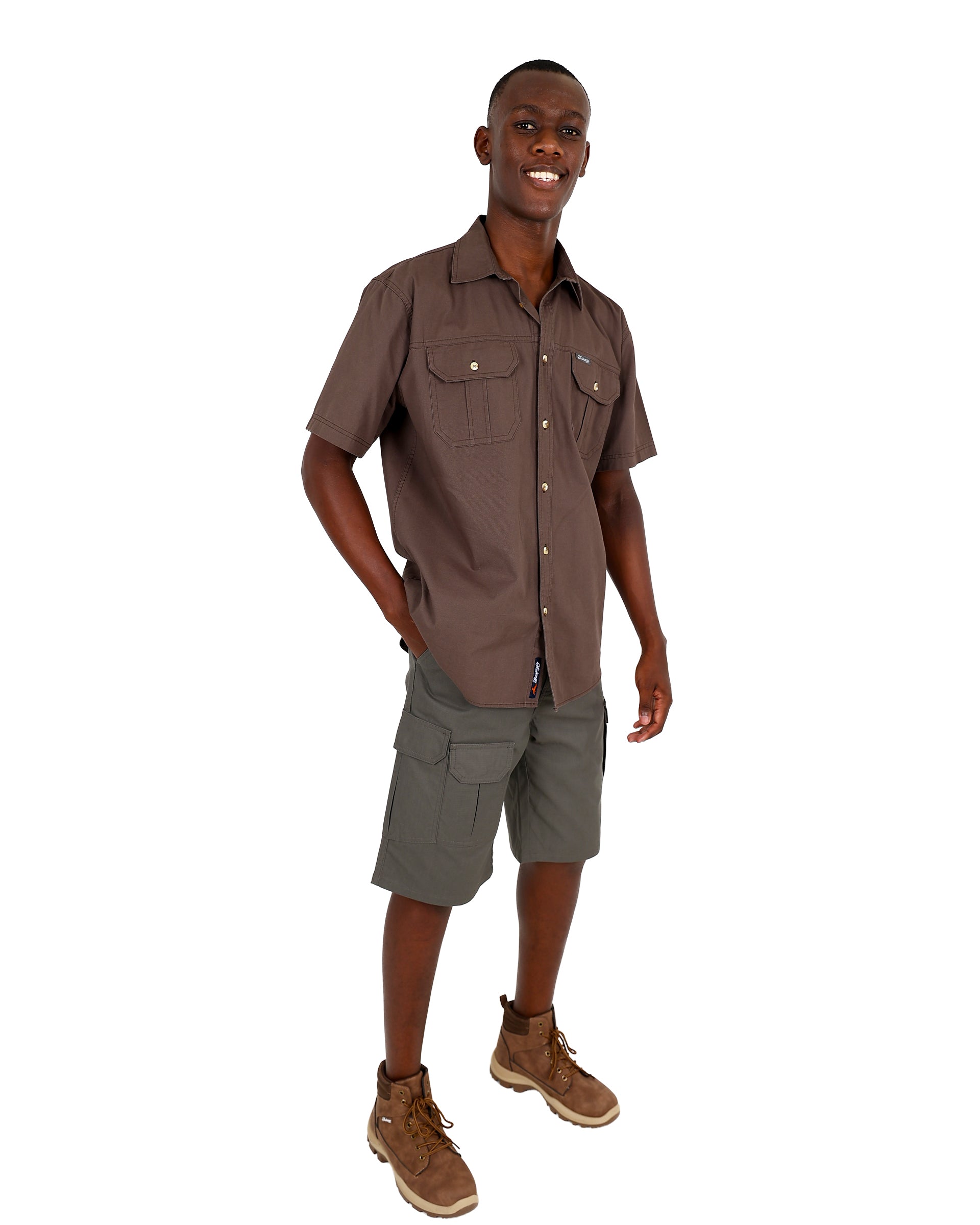 Okavango Short Sleeve Taupe Double Pocket Adventure Shirt