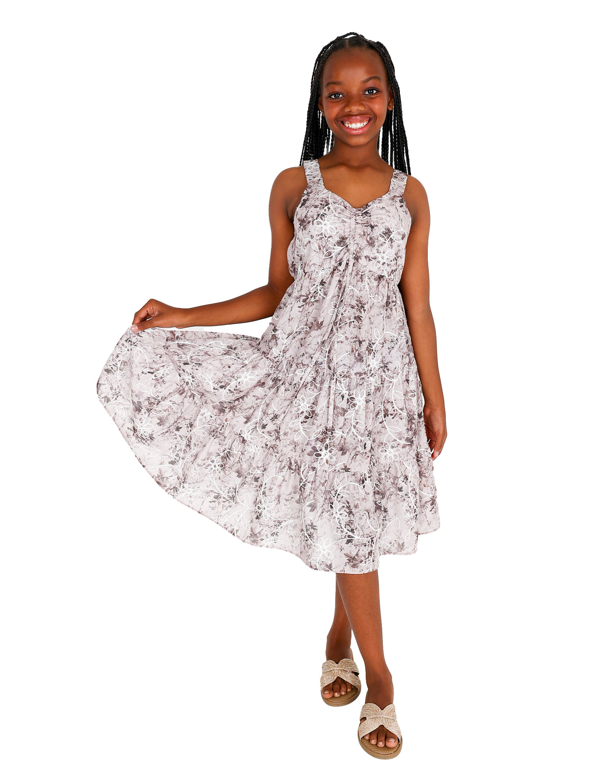 Sleeveless Ruched Front Tiered Knee Length Dress