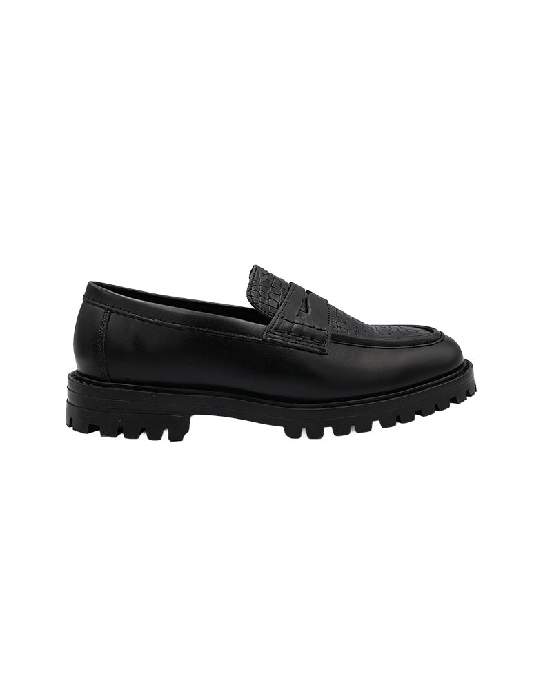 Ferrani Black Chunky Crocodile Loafers
