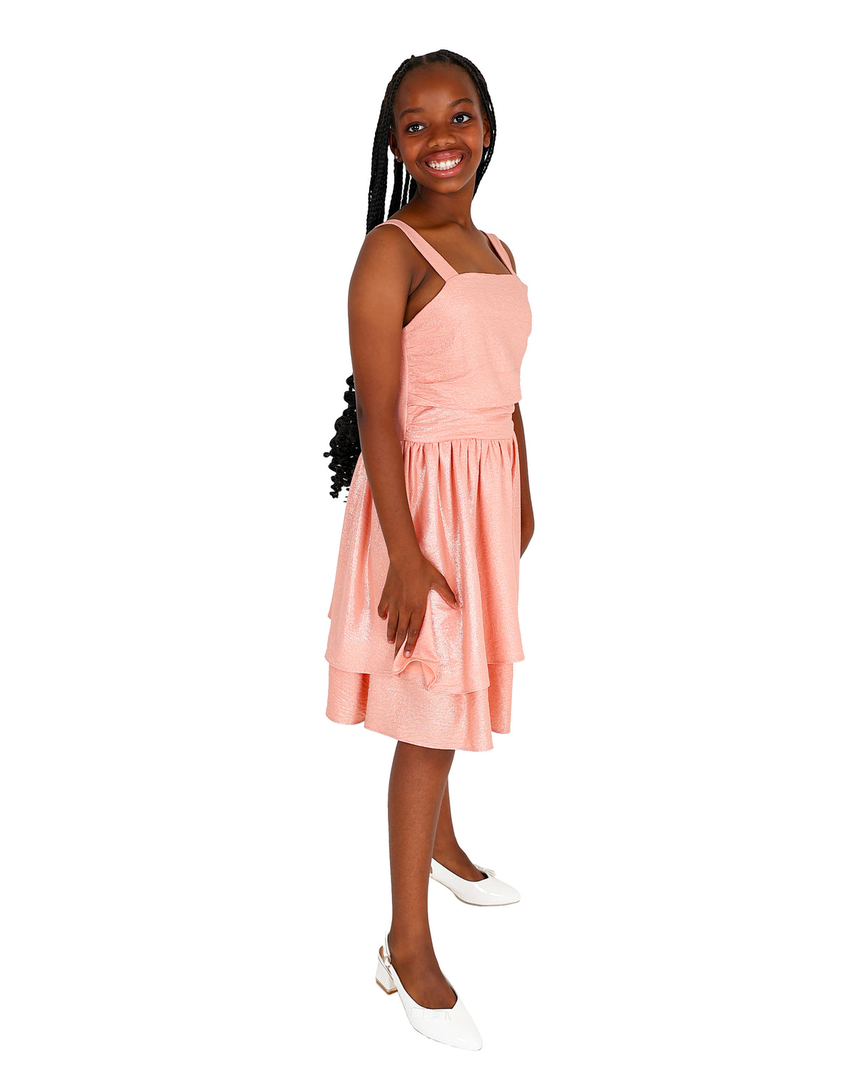Strappy Side Ruched Shimmer Party Dress