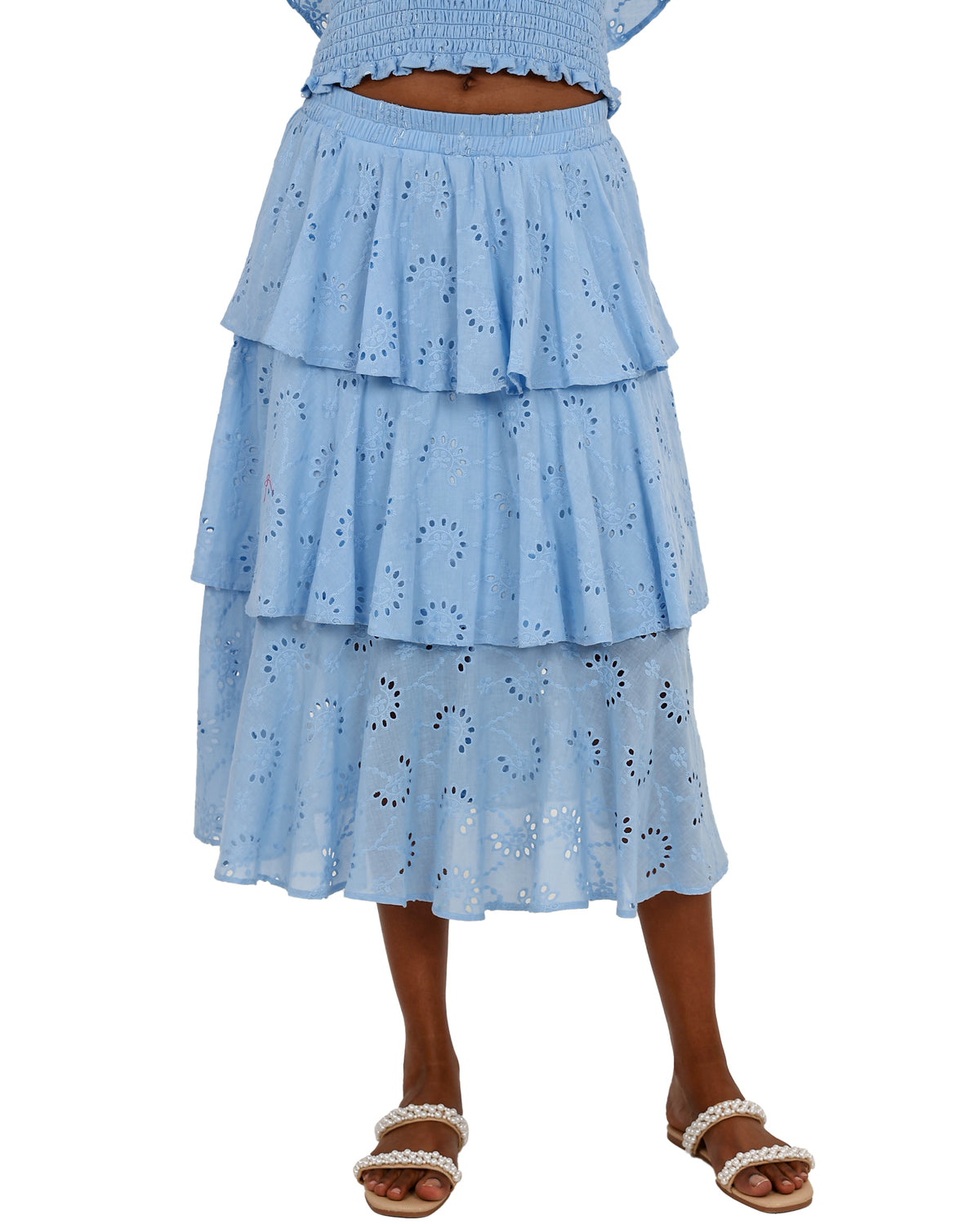 Anglaise Frill Detail Tiered Midi Skirt