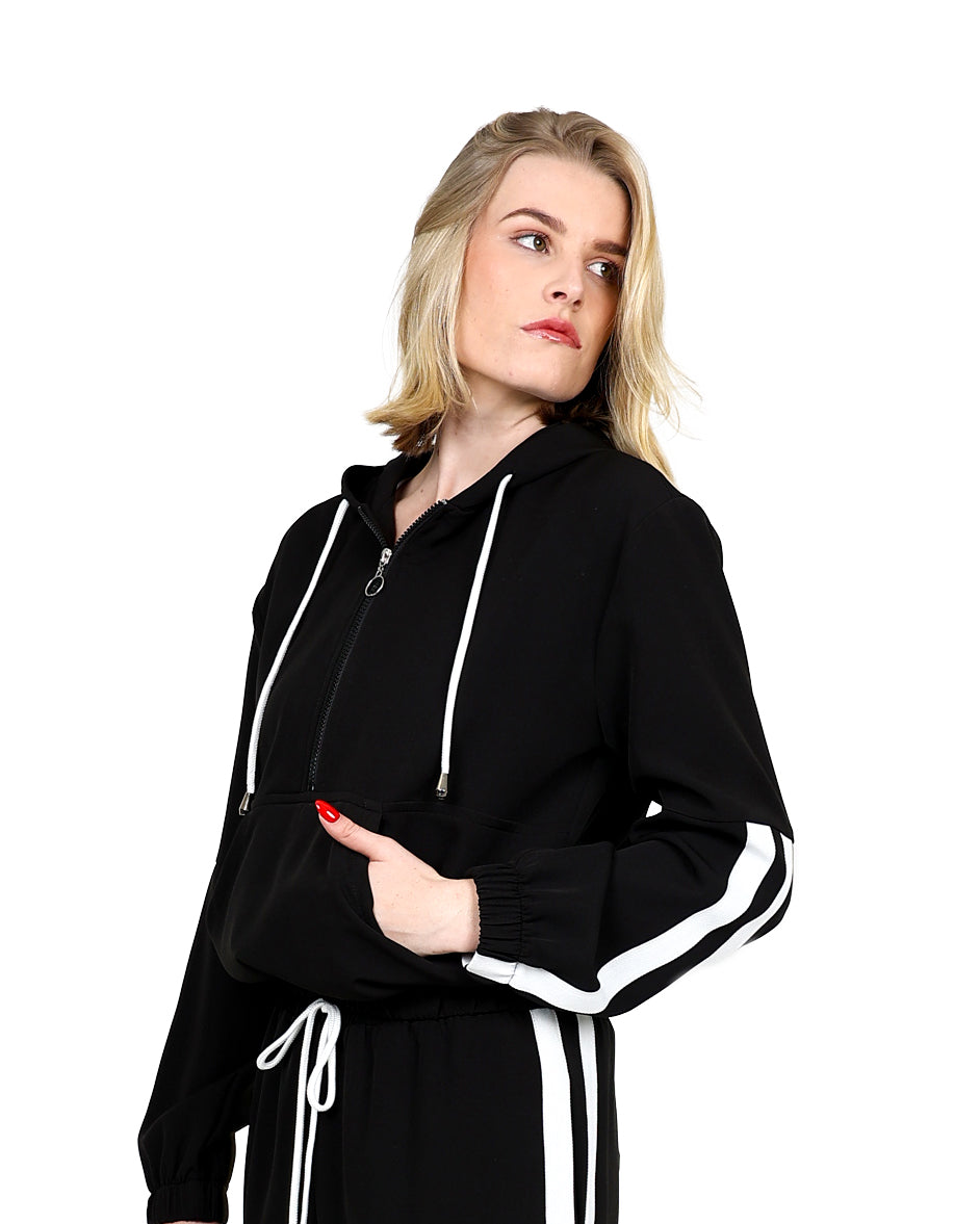 Side Tape Detail Active Crop Hoodie