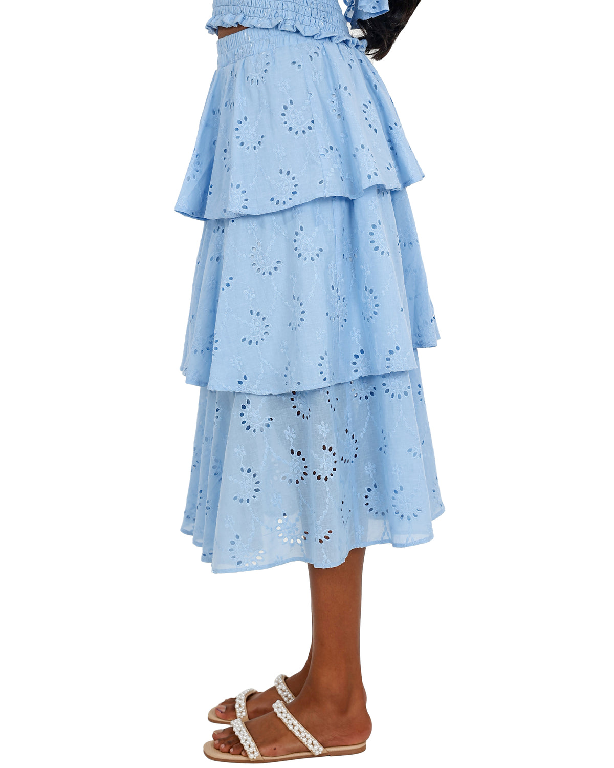 Anglaise Frill Detail Tiered Midi Skirt